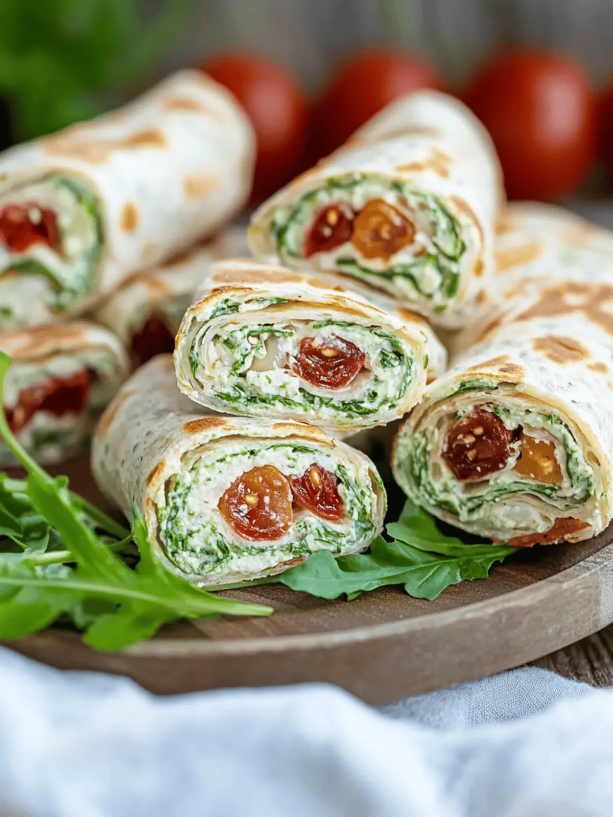 Vegetarian Wrap Rolls with Arugula and Tomatoes