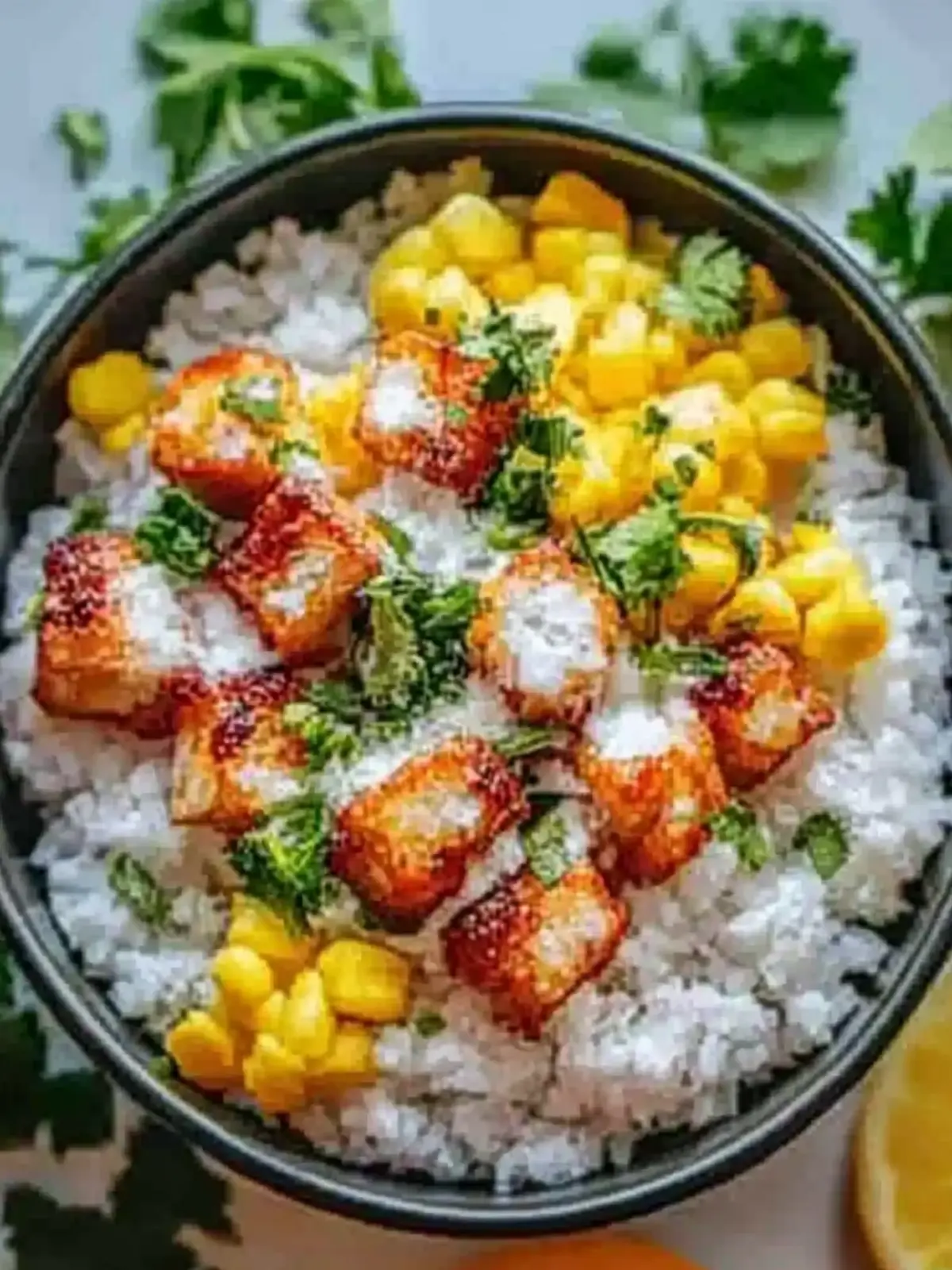 Straßenmais Hähnchen Reis Schüssel