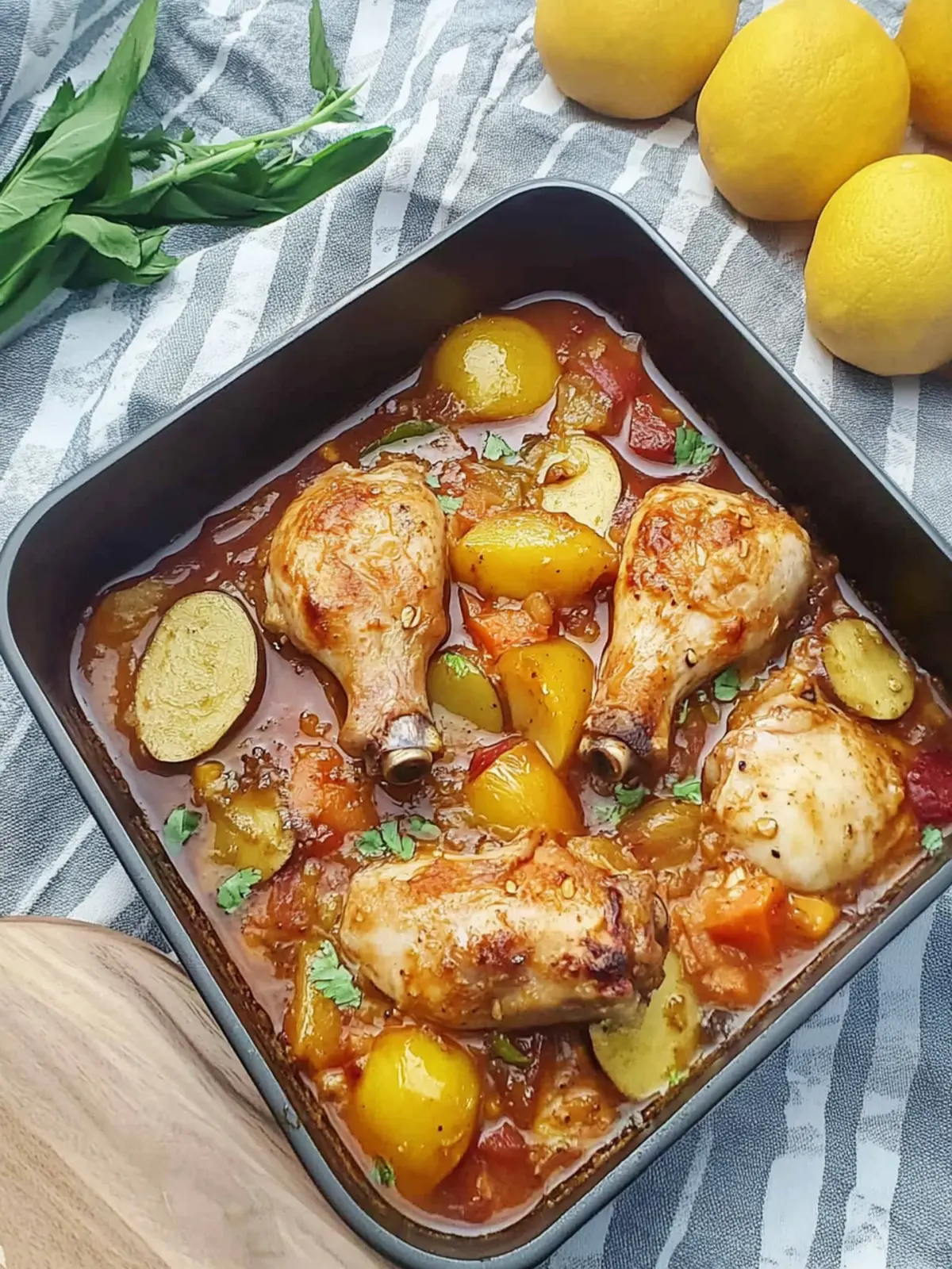Hähnchen mit Kartoffel-Gemüse in Tomatensoße