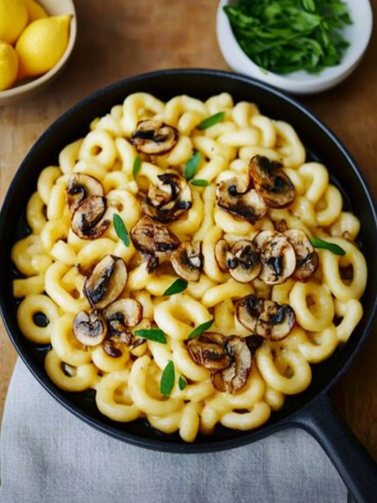 Spätzle-Pfanne mit Pilzen und Röstzwiebeln