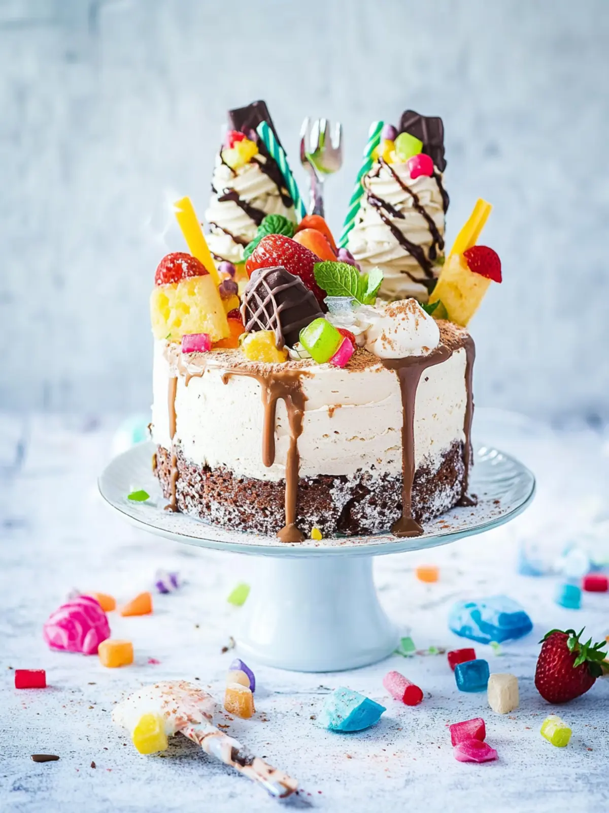 Schultüten-Torte mit prall gefüllten Eiswaffeln