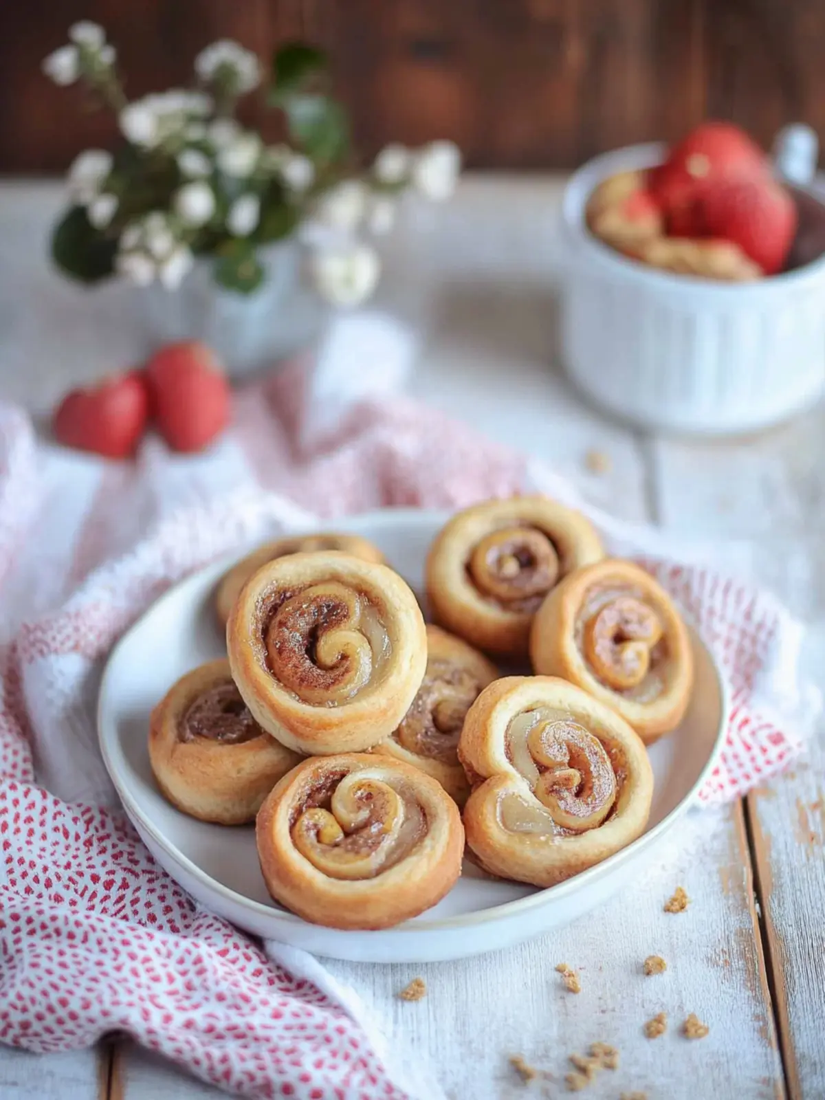 Cinnamon rolls hearts with nut filling