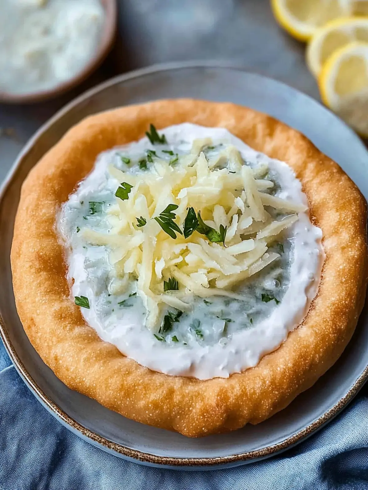 Ungarische Langos translates to "Ungarische Langos" in Deutsch.