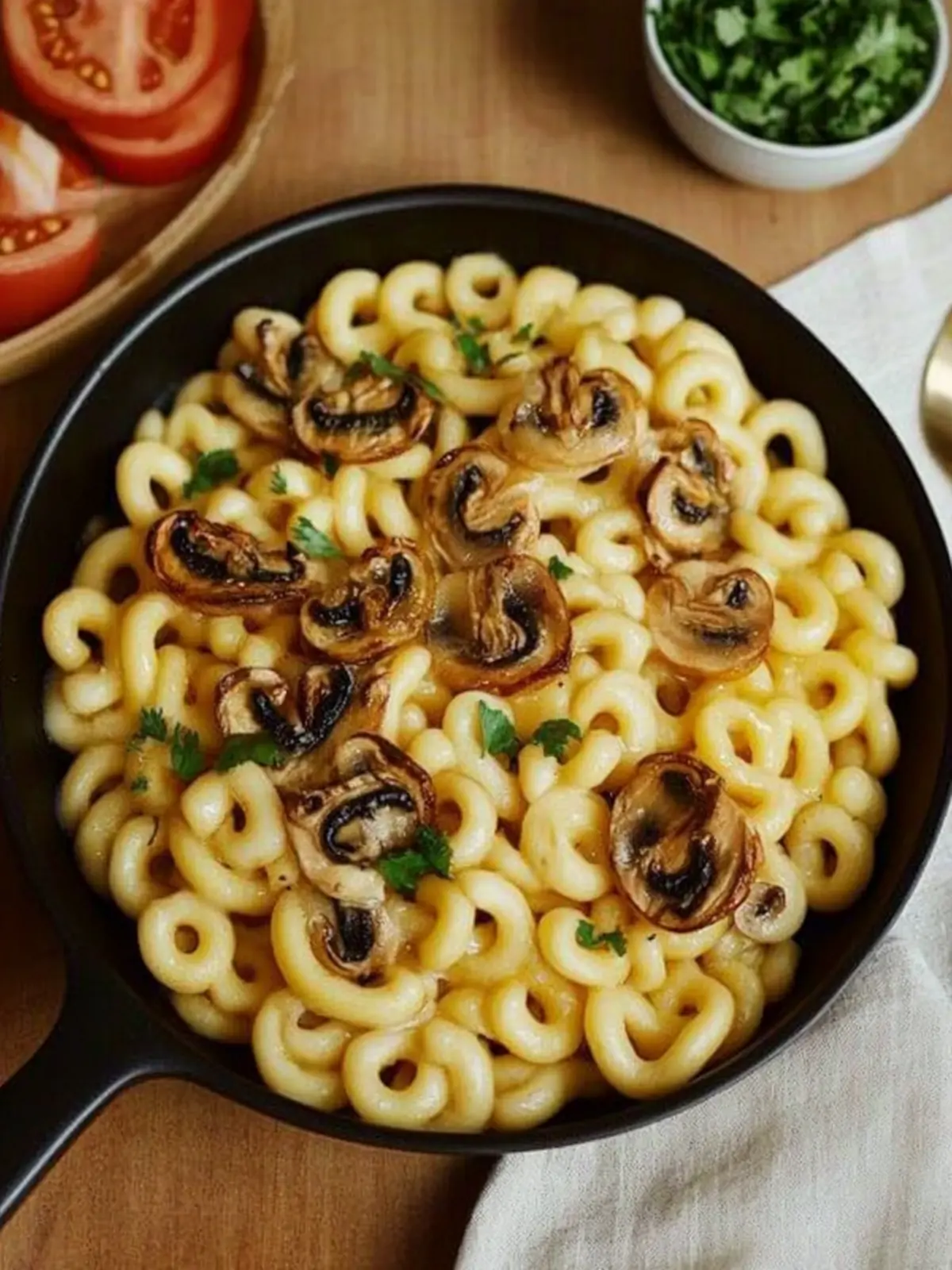 Spätzle-Pfanne mit Pilzen und Röstzwiebeln