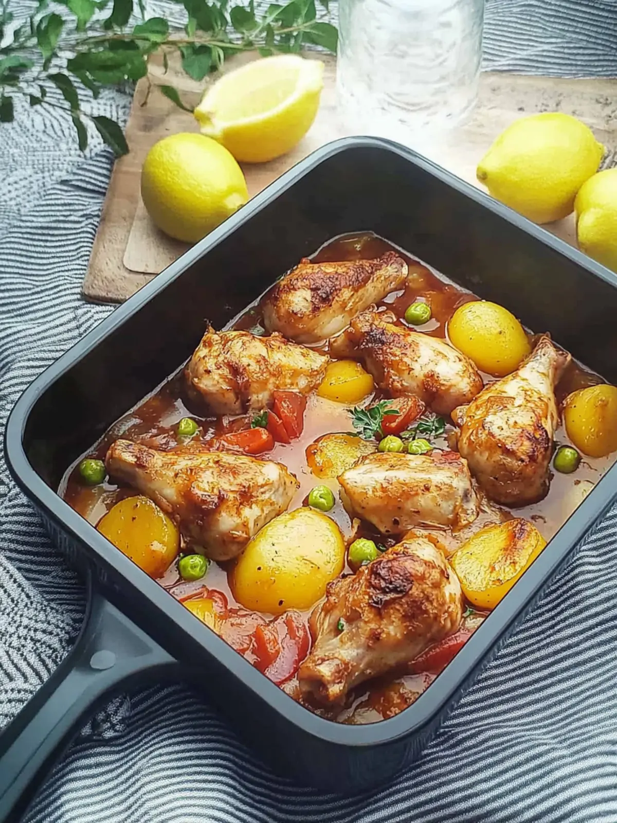 Hähnchen mit Kartoffel-Gemüse in Tomatensoße