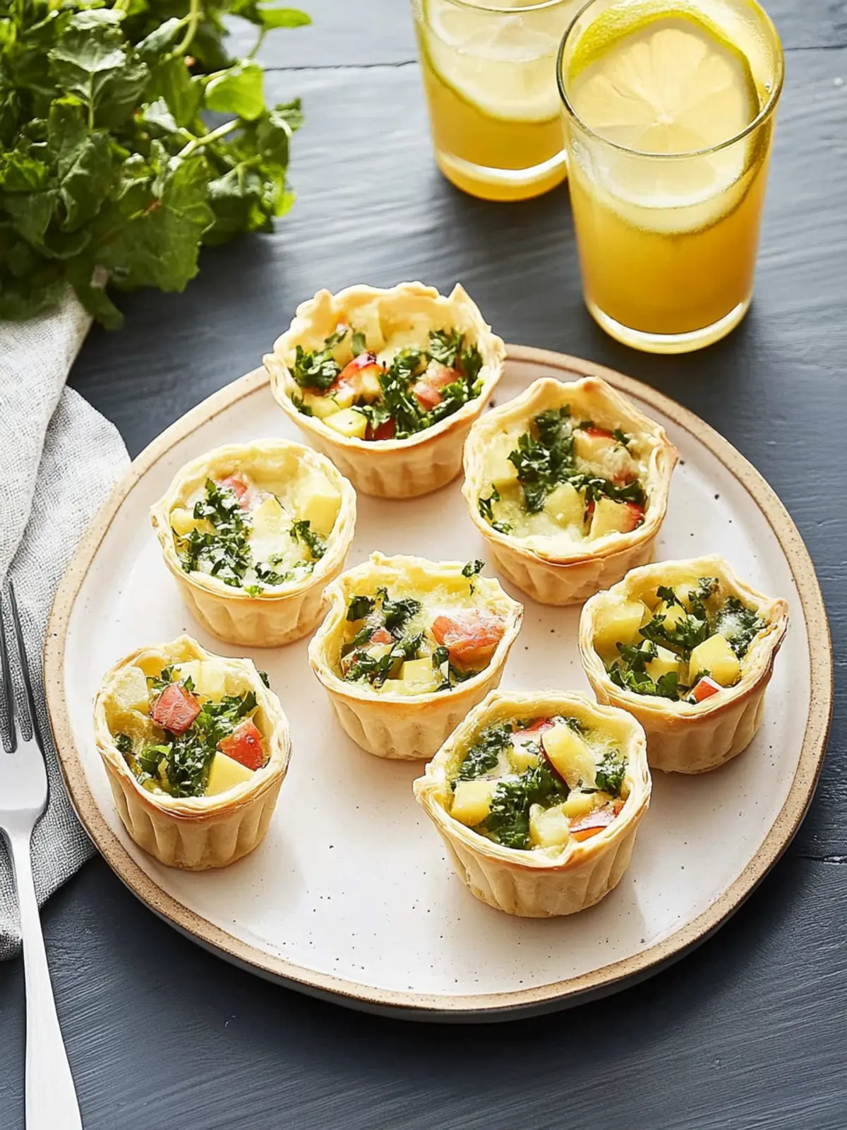 Mini-Blätterteigquiches mit Frühlingskräutern