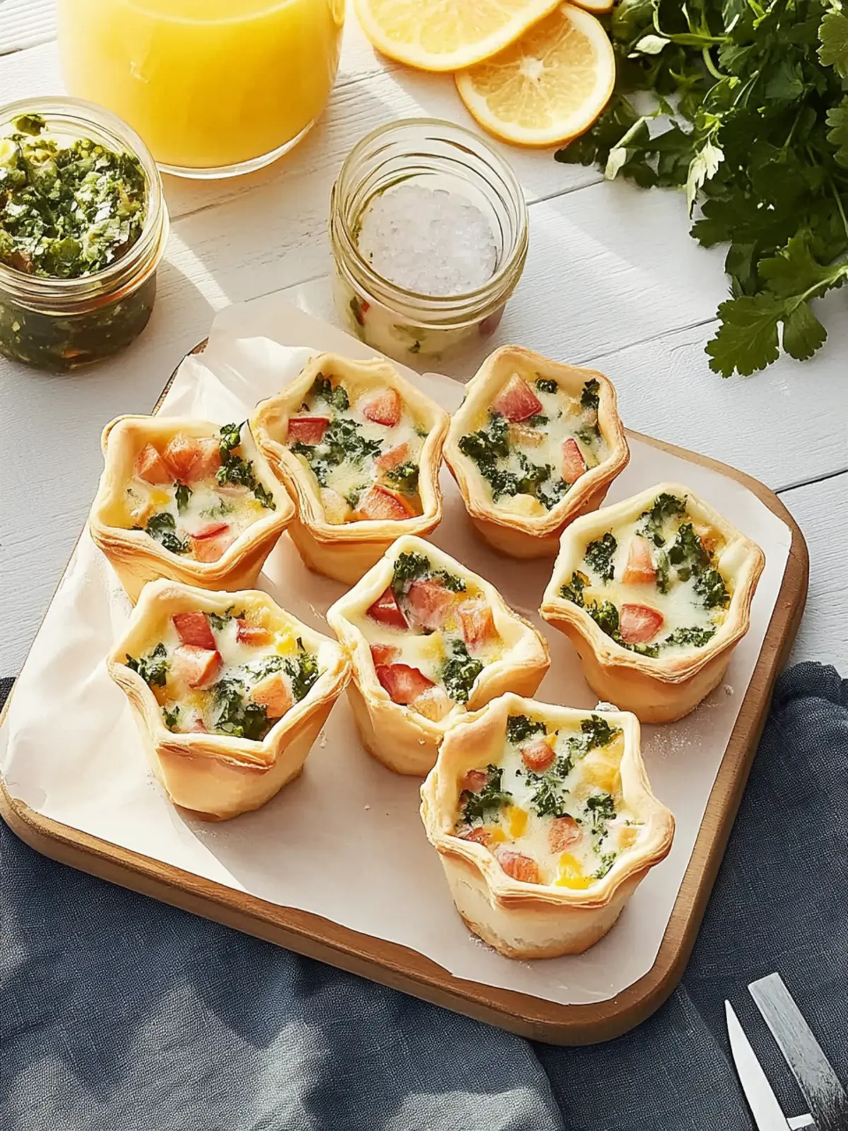 Mini-Blätterteigquiches mit Frühlingskräutern