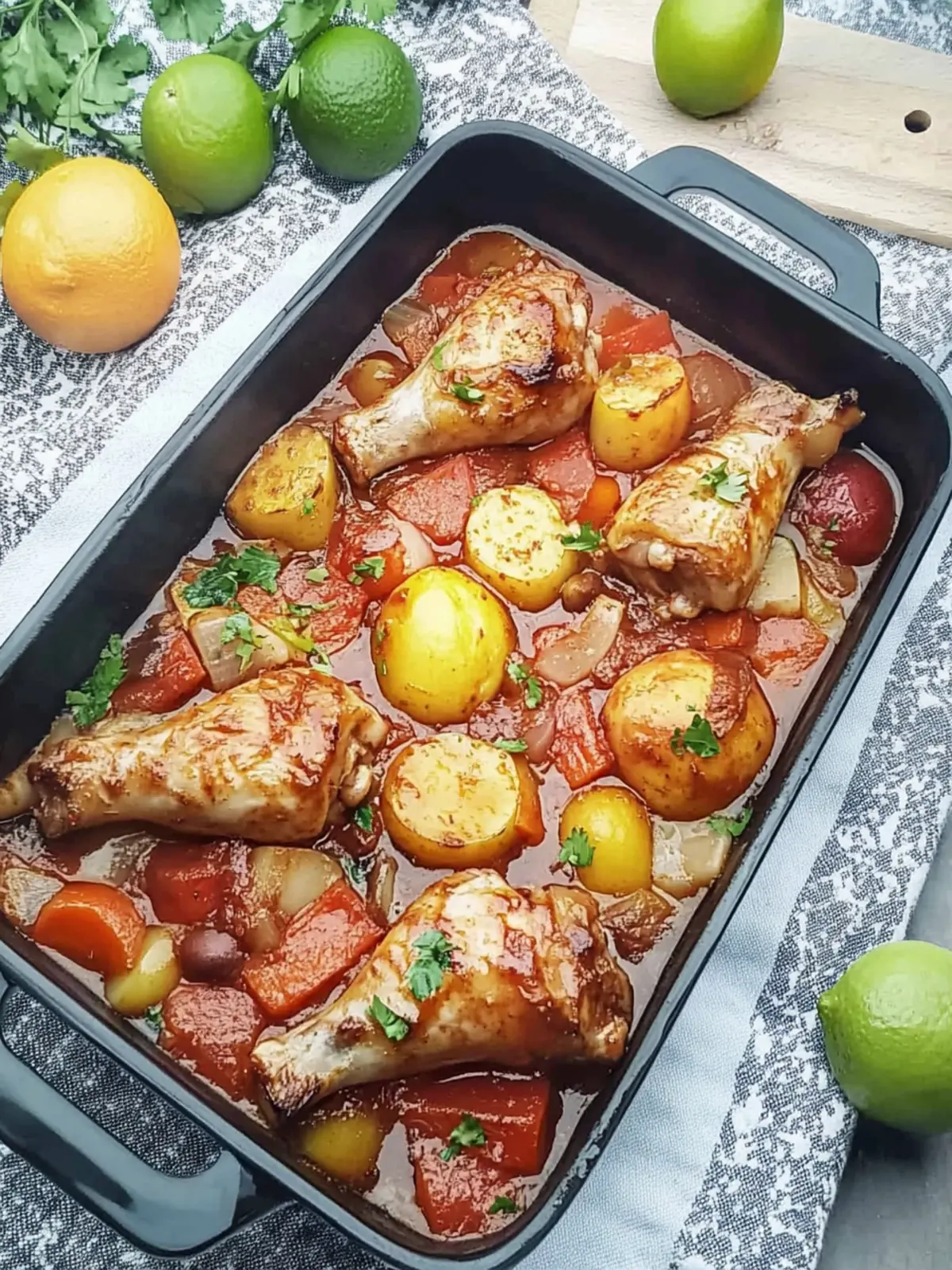 Hähnchen mit Kartoffel-Gemüse in Tomatensoße