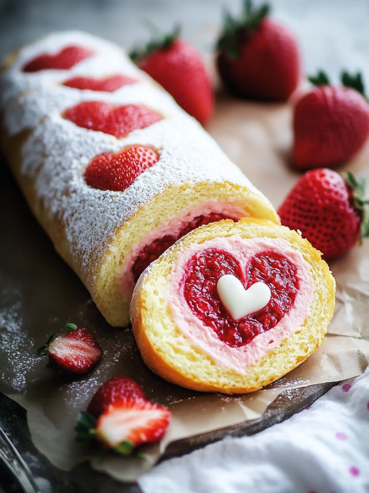 Erdbeer-Biskuitrolle zum Valentinstag