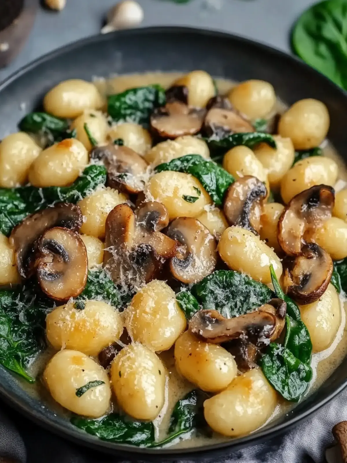 Gnocchi with mushrooms and spinach