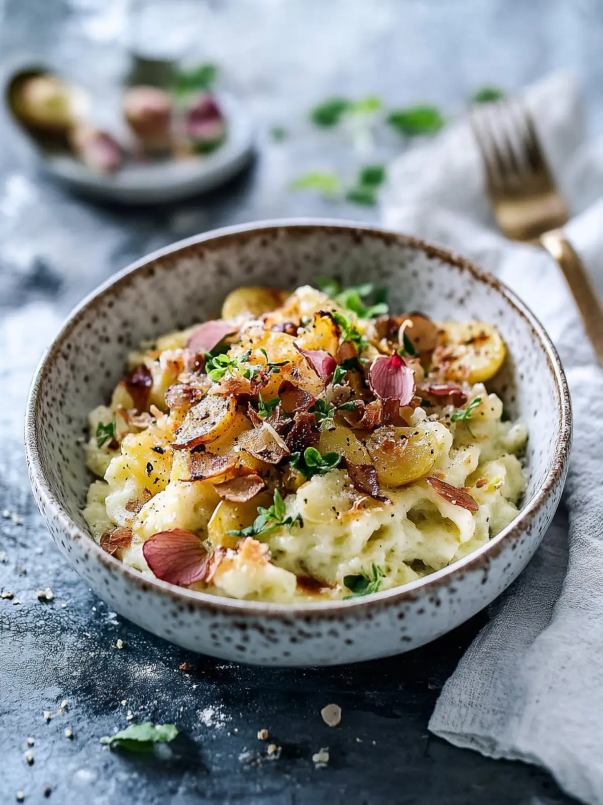 Käsespätzle mit Rosenkohl-Chips