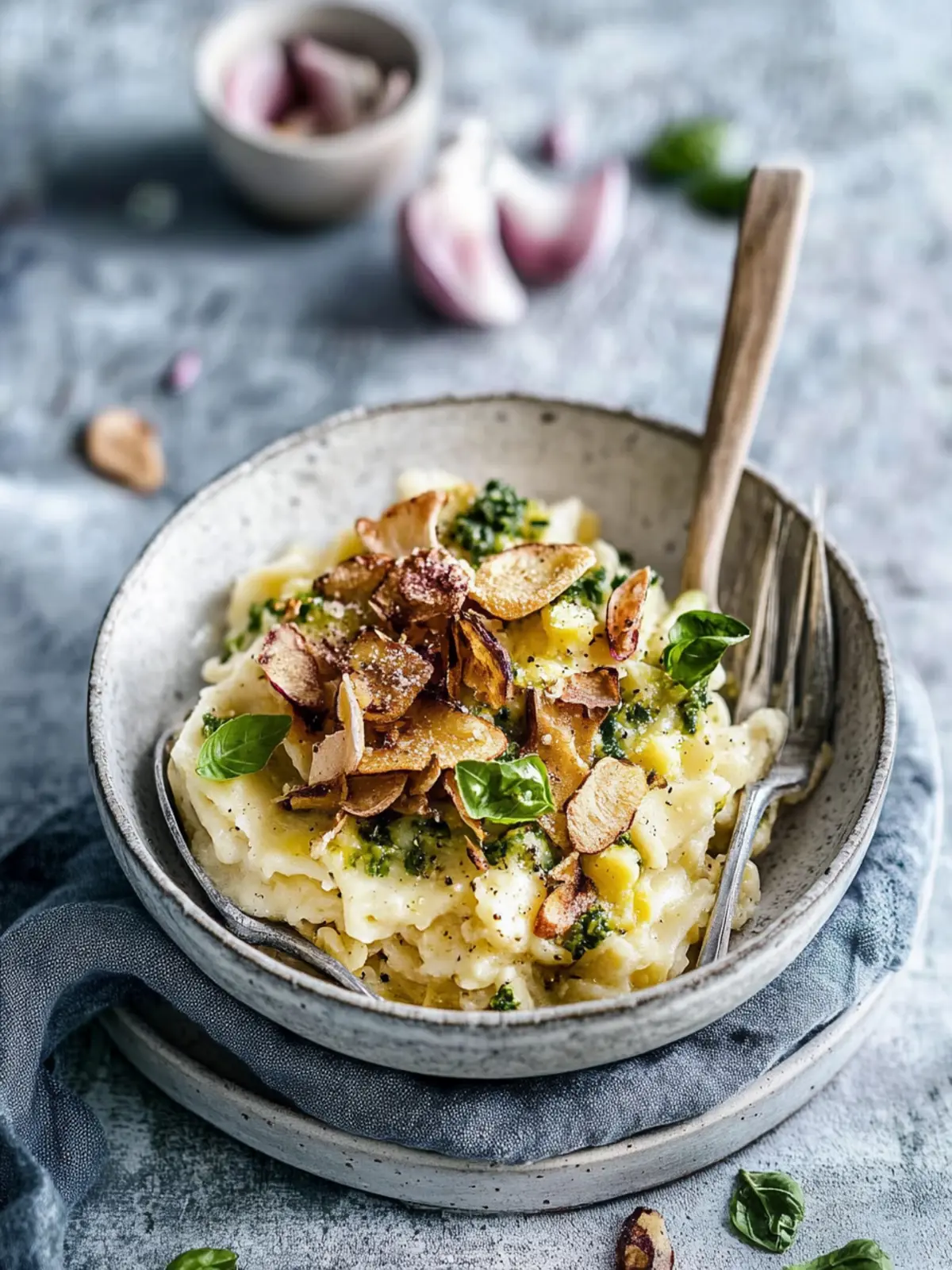 Käsespätzle mit Rosenkohl-Chips