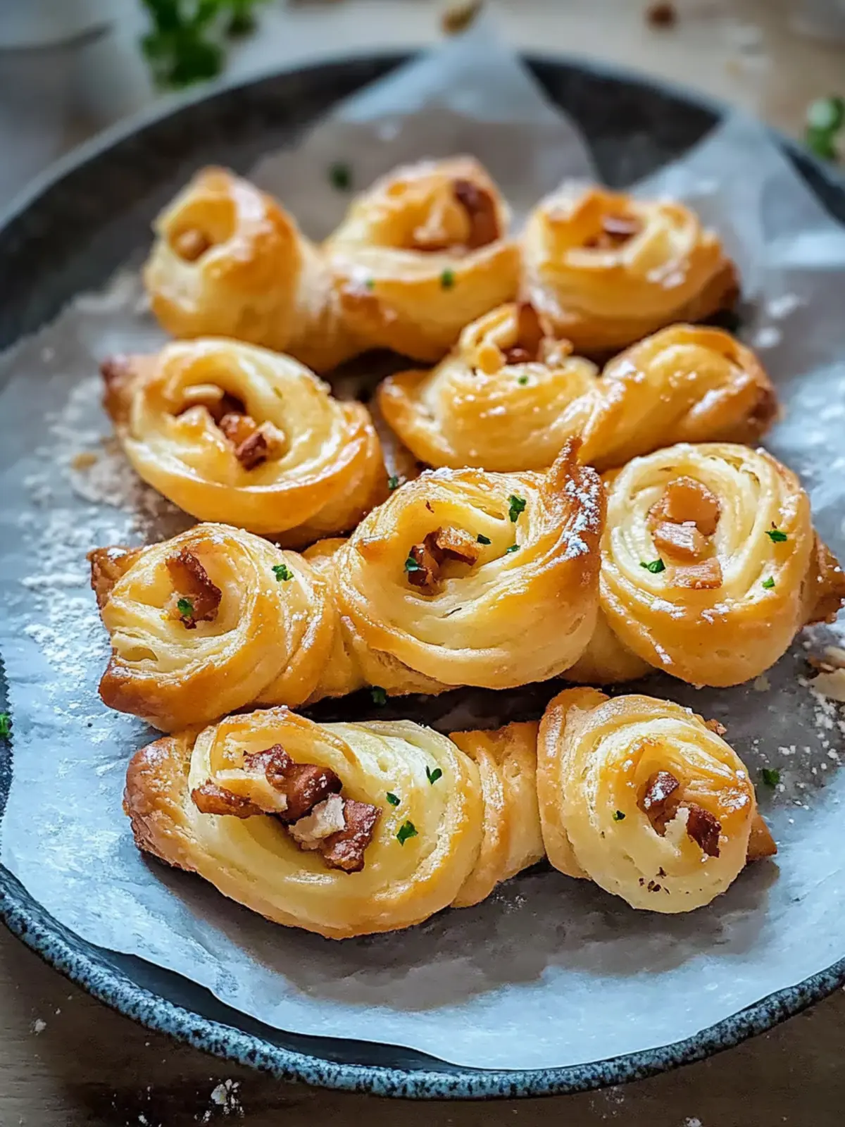 Blätterteigspiralen mit Schinken