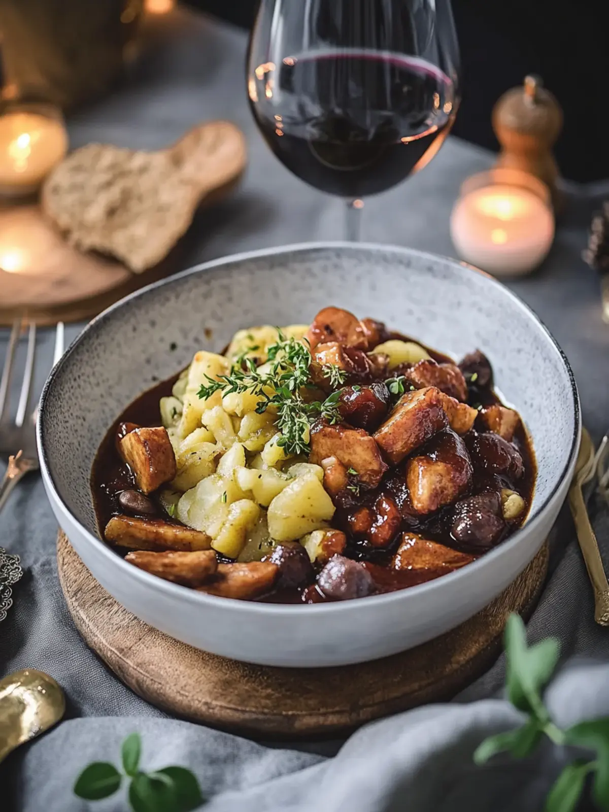 Veganes Pilzgulasch mit Rotwein