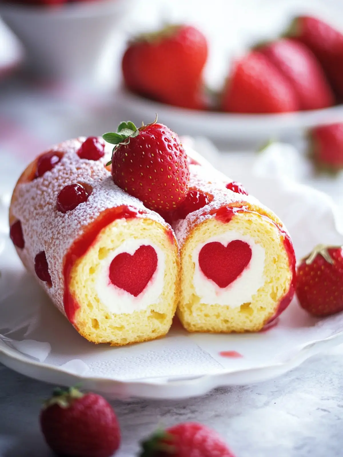 Erdbeer-Biskuitrolle zum Valentinstag