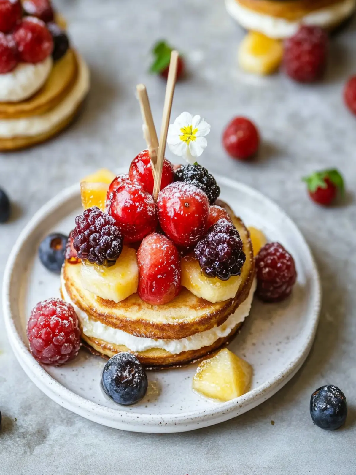 Mini-Pfannkuchen-Spieße mit Obst