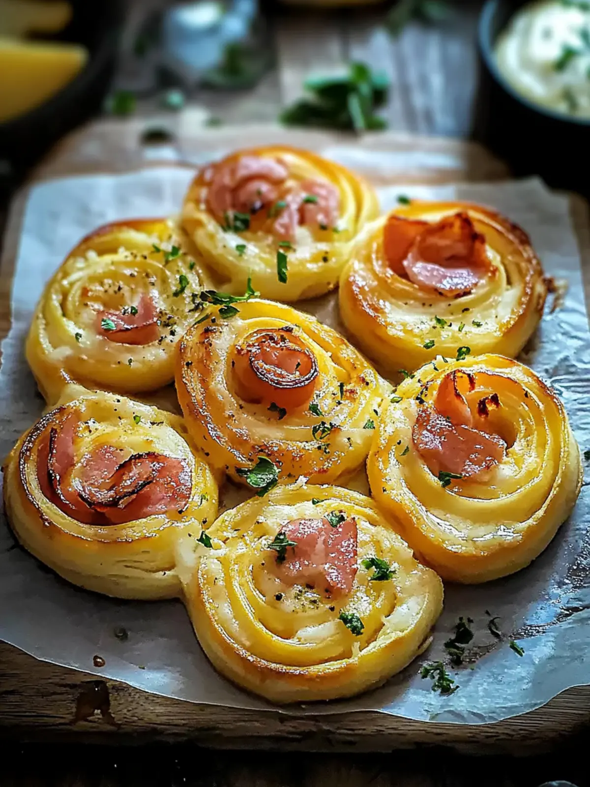 Blätterteigspiralen mit Schinken