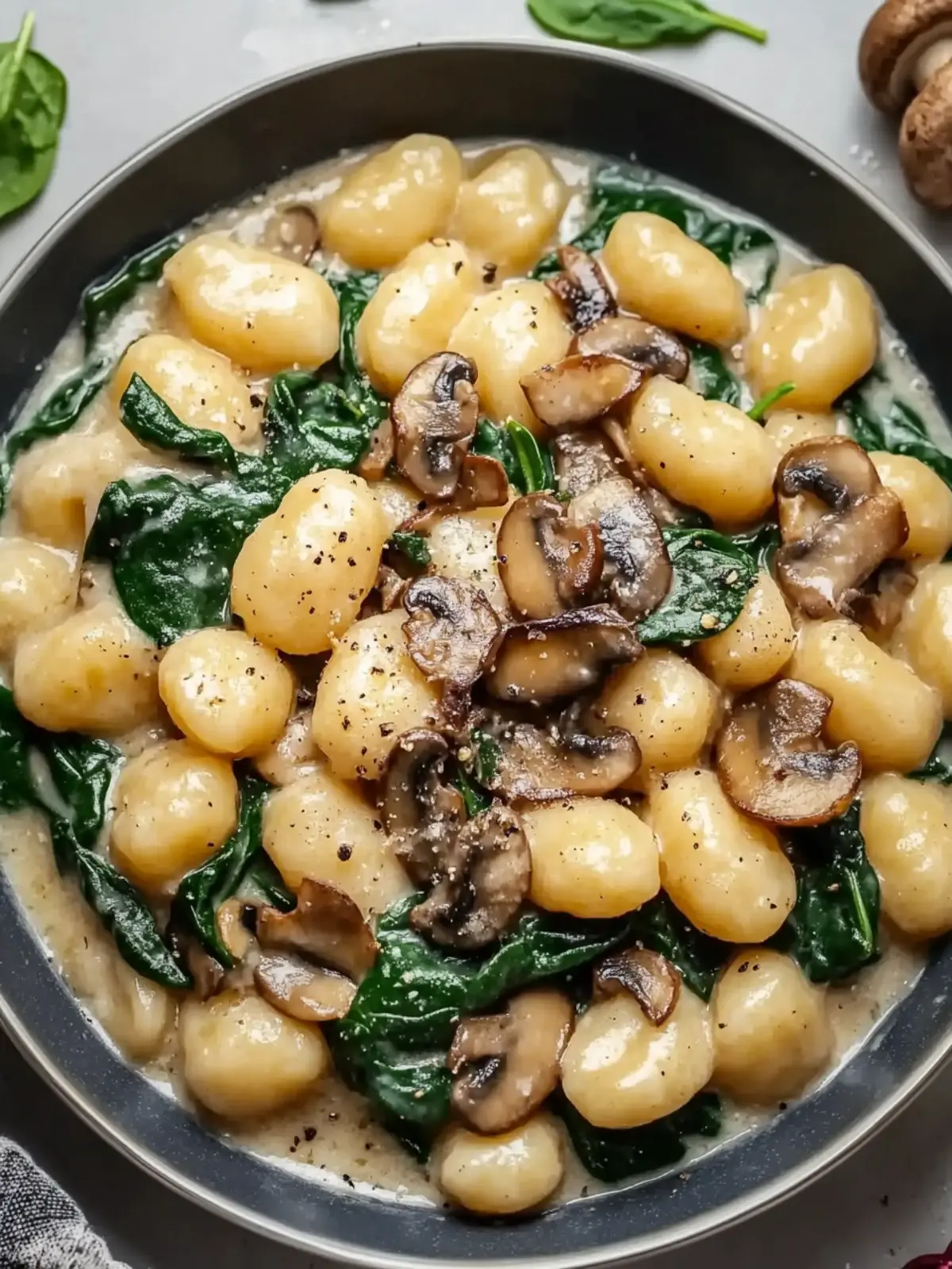 Gnocchi with mushrooms and spinach