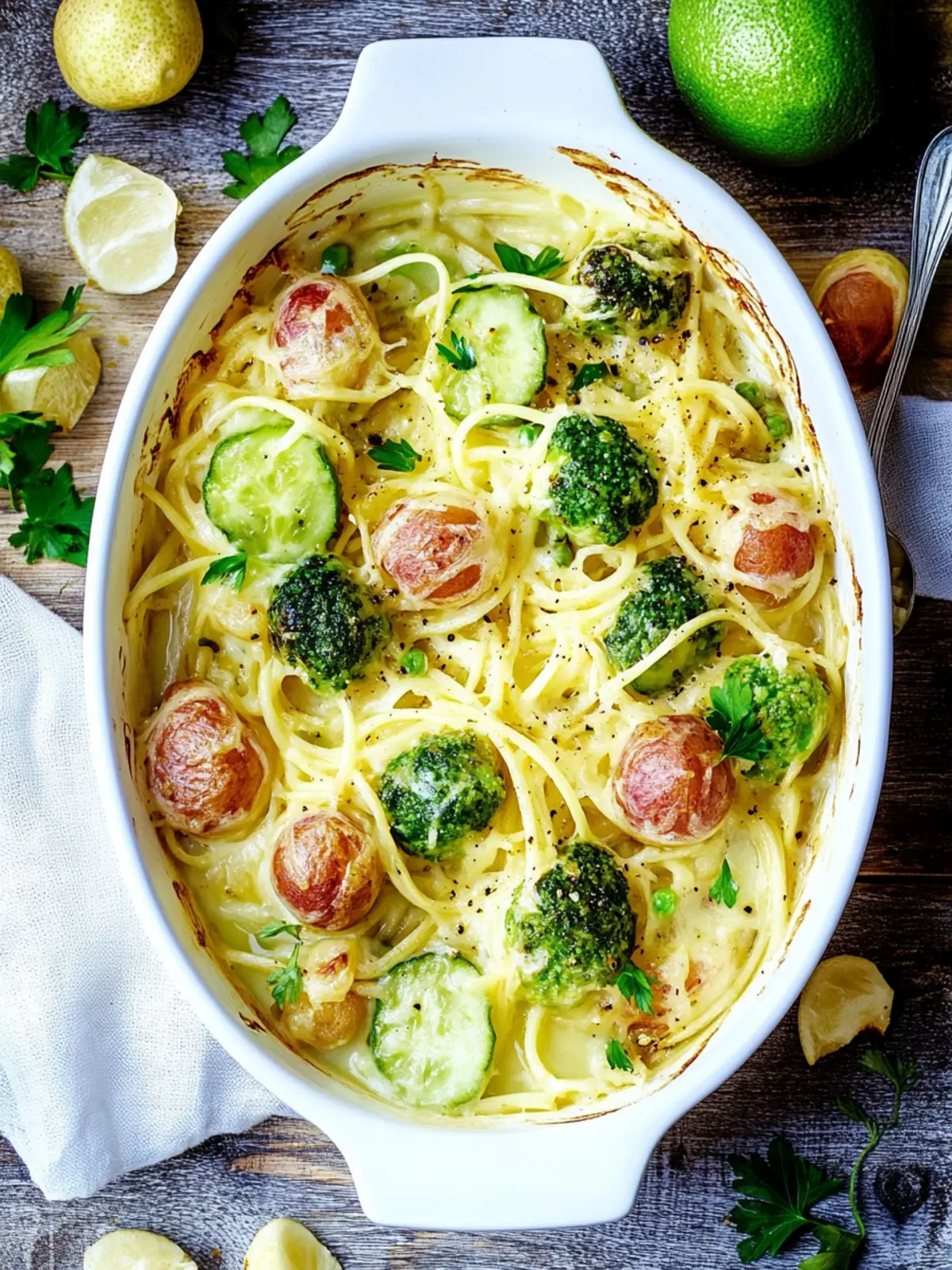 Spaetzleauflauf mit Rosenkohl und Kasseler