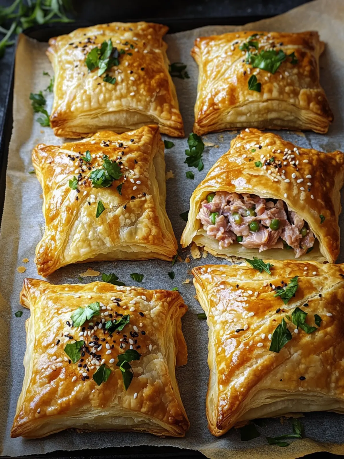 Puff pastry pockets with tuna filling
