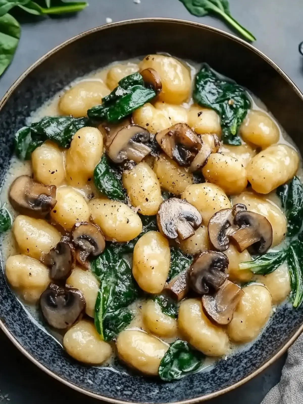 Gnocchi with mushrooms and spinach