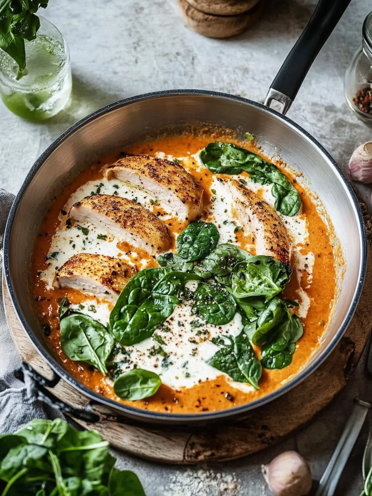 Hähnchenpfanne mit Spinat