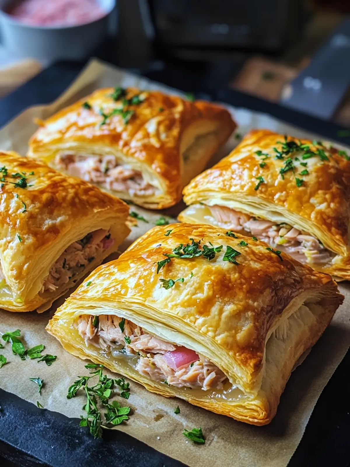 Puff pastry pockets with tuna filling