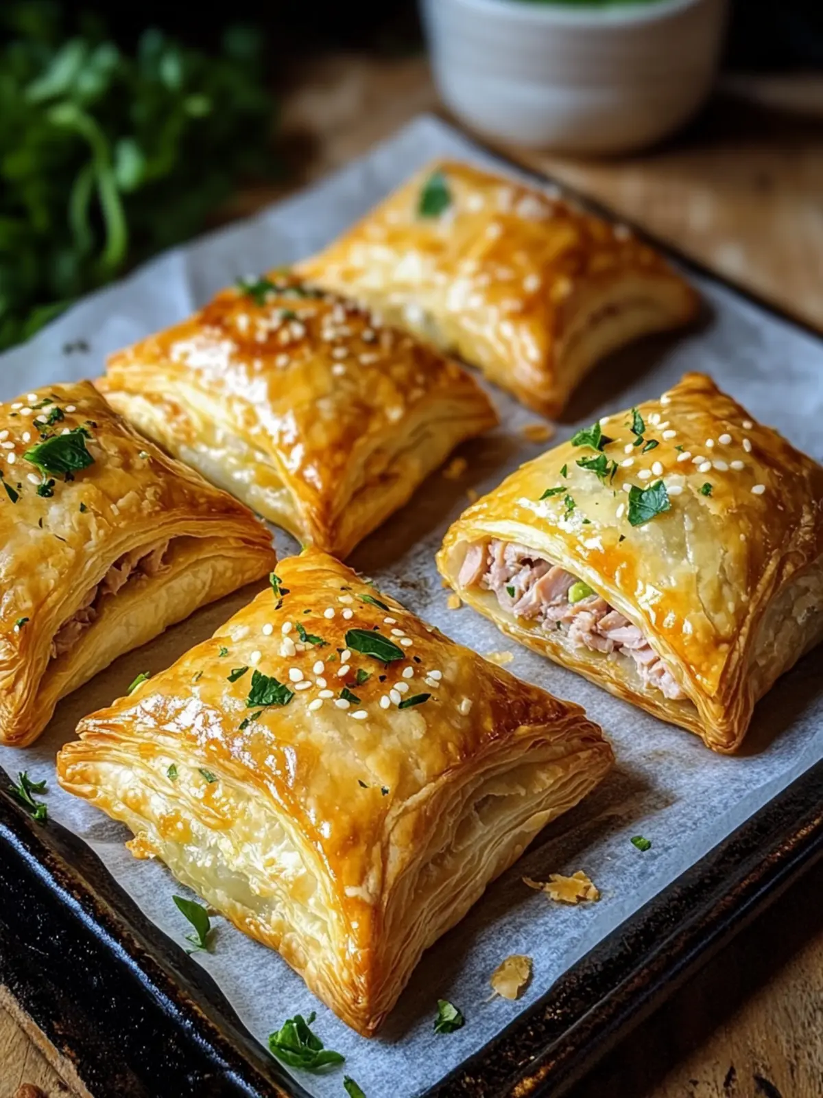 Puff pastry pockets with tuna filling