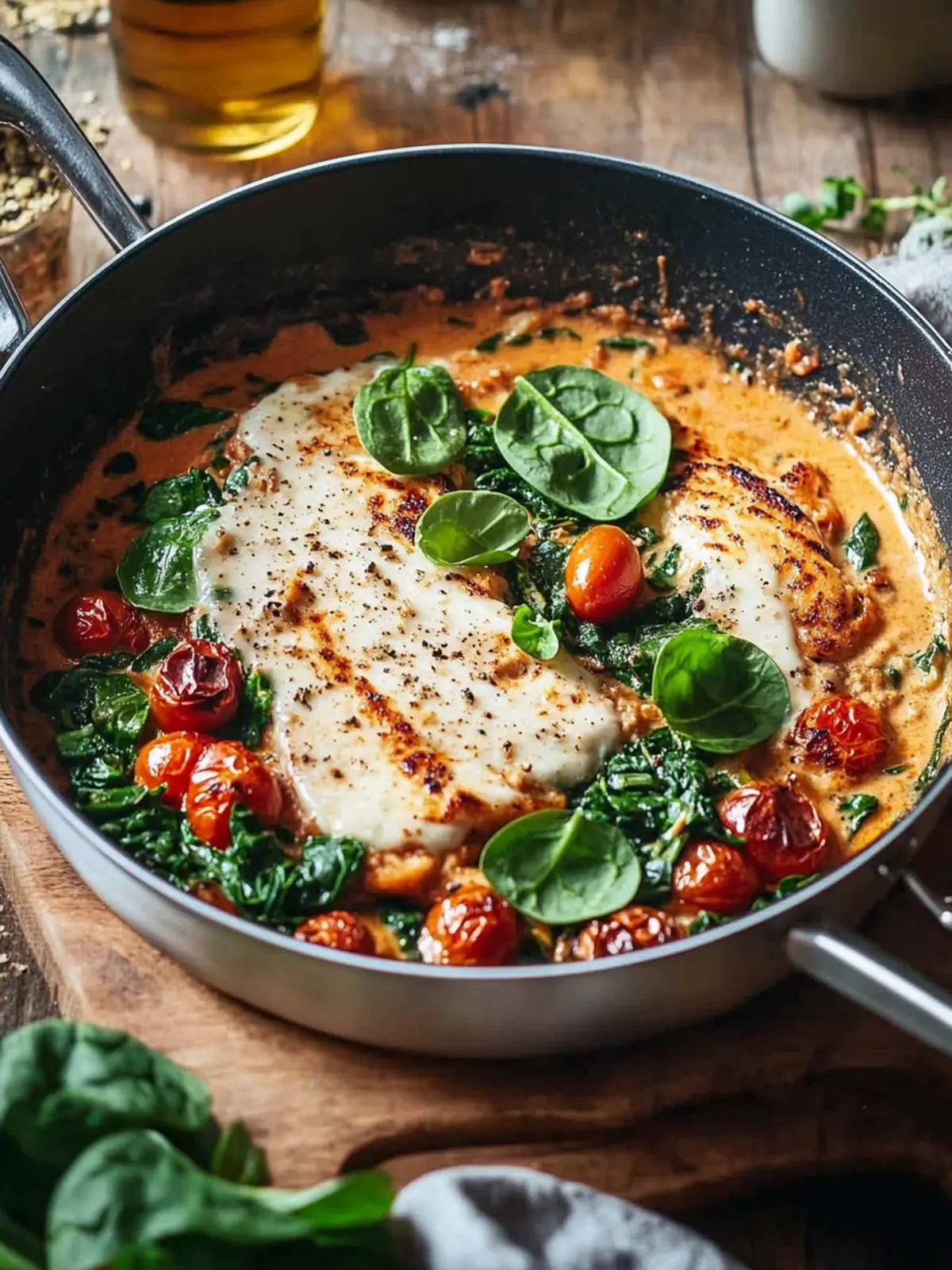 Hähnchenpfanne mit Spinat