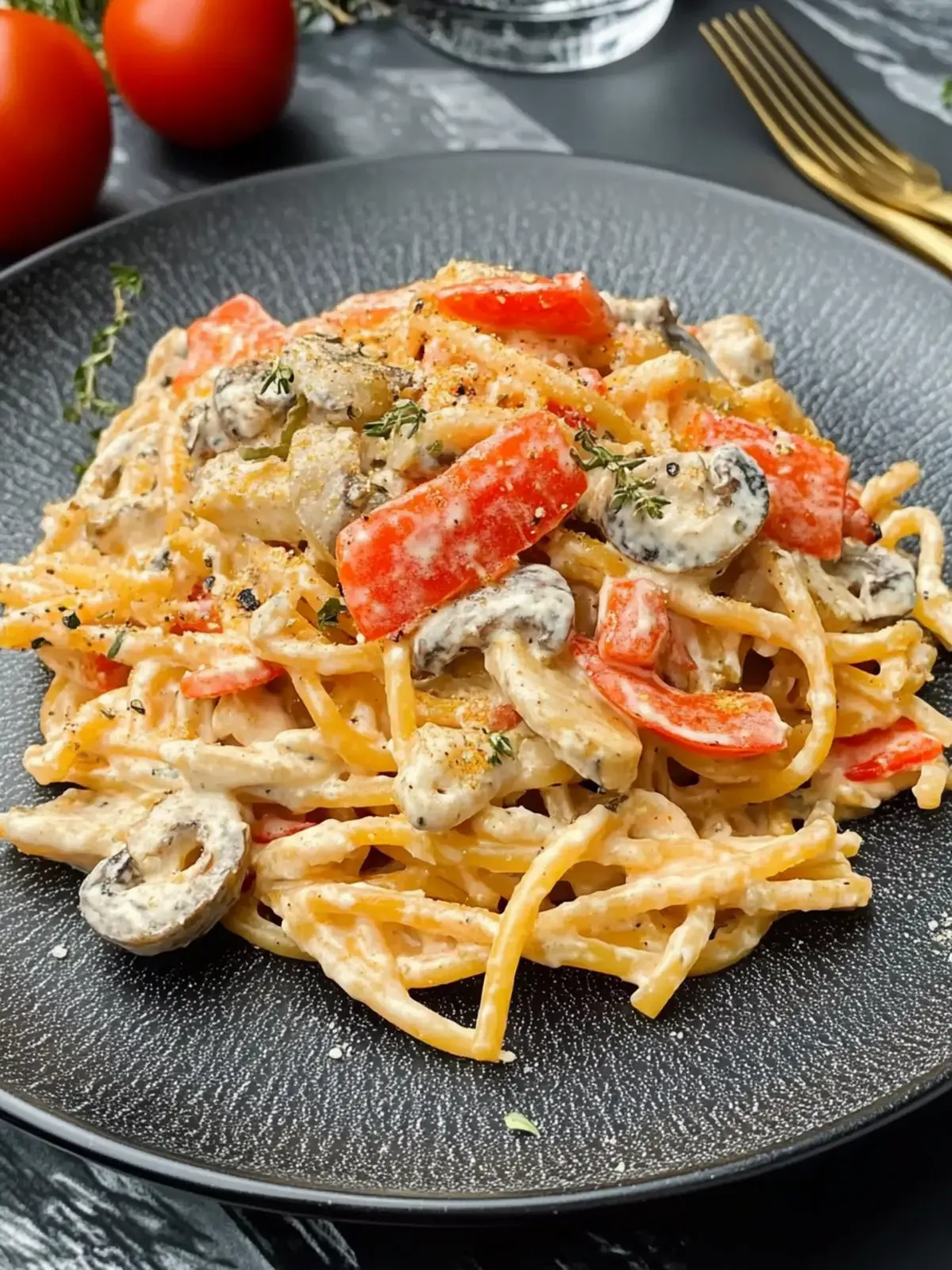 Paprika Spätzle mit Champignons