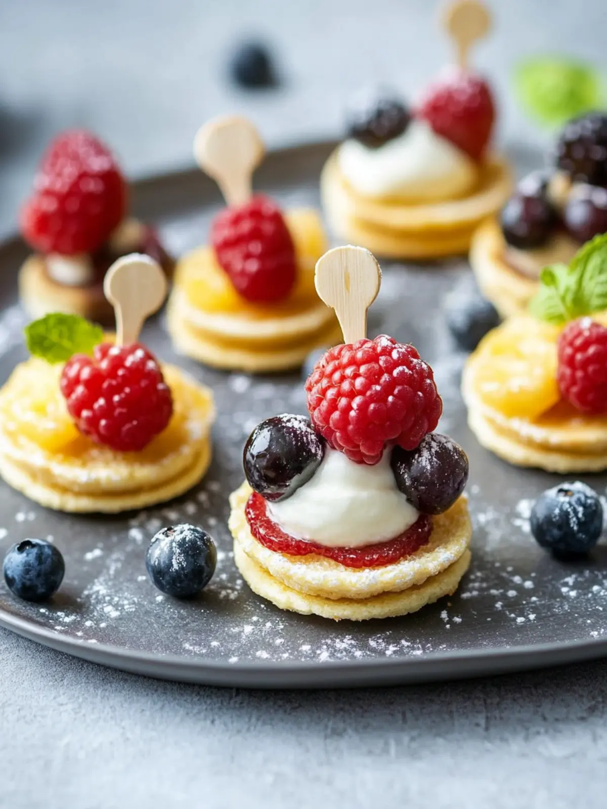 Mini-Pfannkuchen-Spieße mit Obst