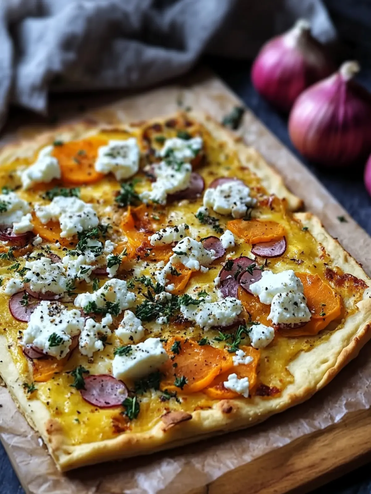 Kürbis-Flammkuchen mit Feta