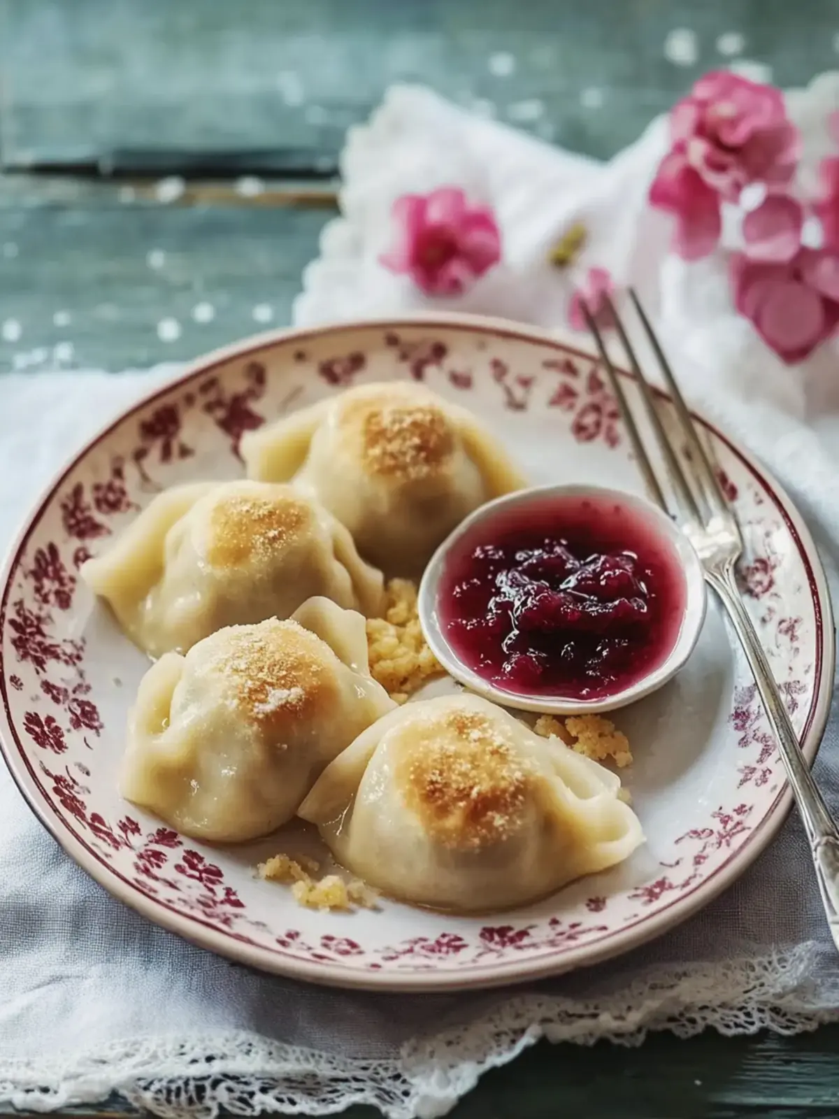 Sweet dumplings with mirabelle berry jam
