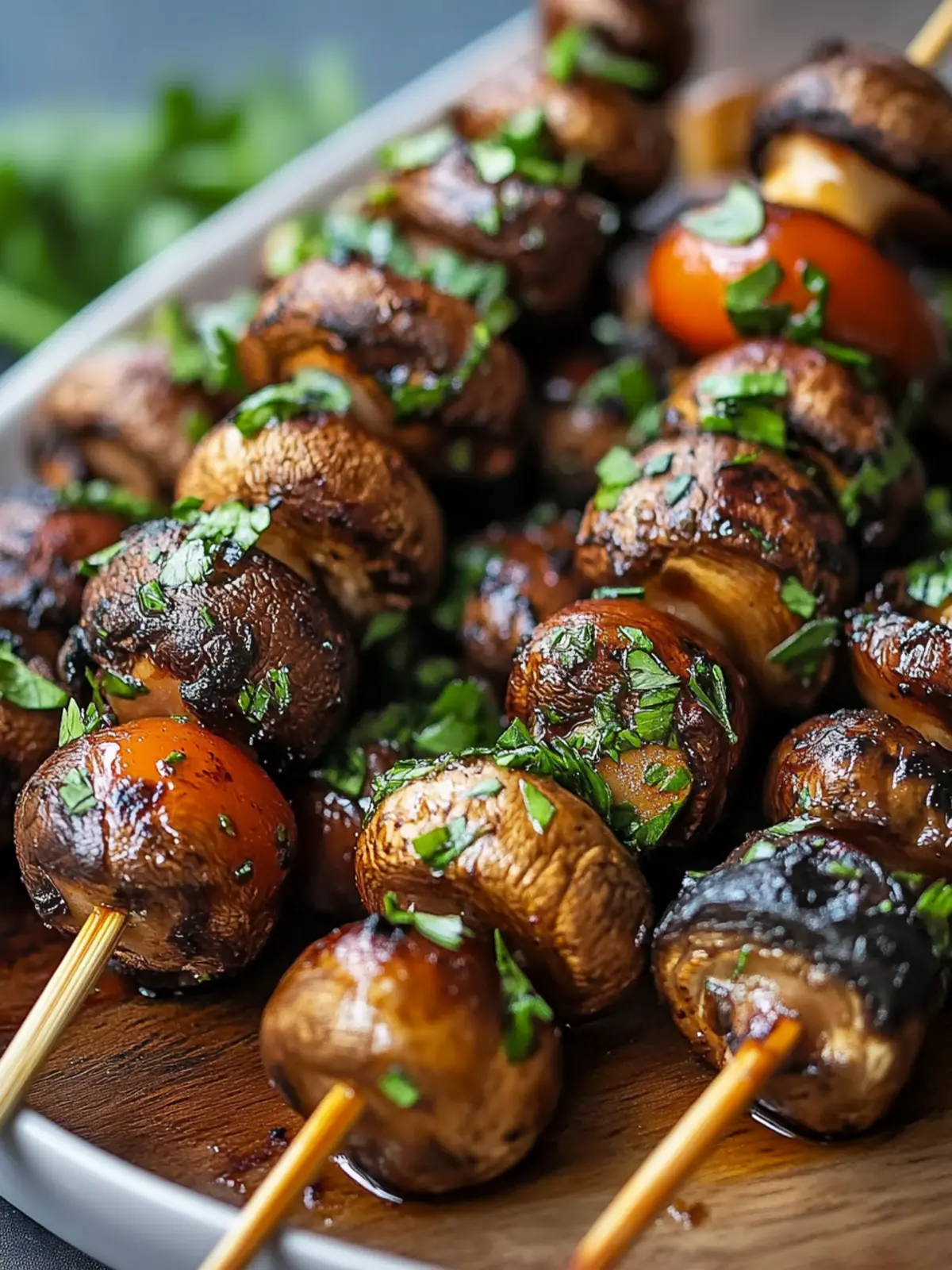Grilled marinated mushroom skewers