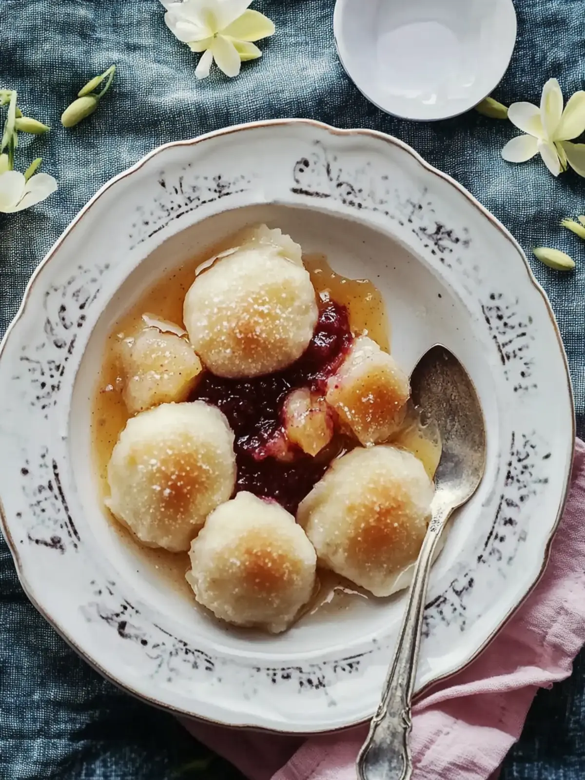 Sweet dumplings with mirabelle berry jam