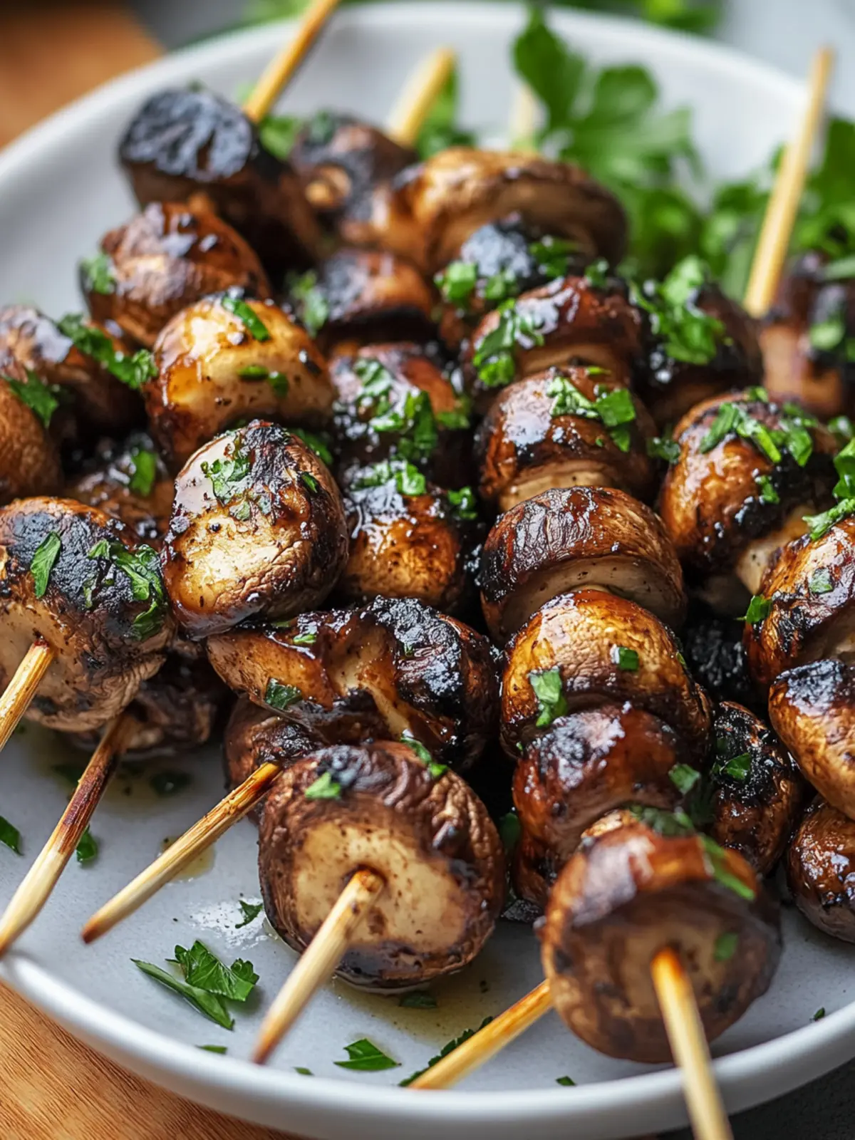 Grilled marinated mushroom skewers