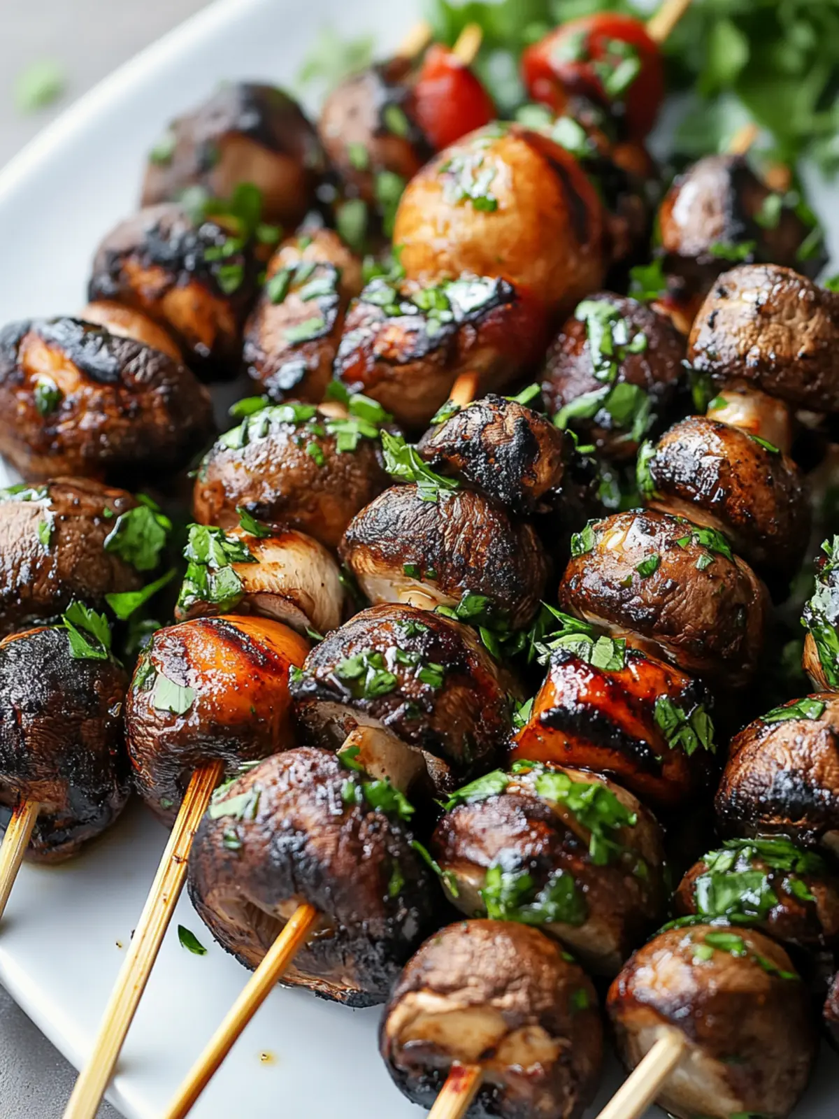 Grilled marinated mushroom skewers