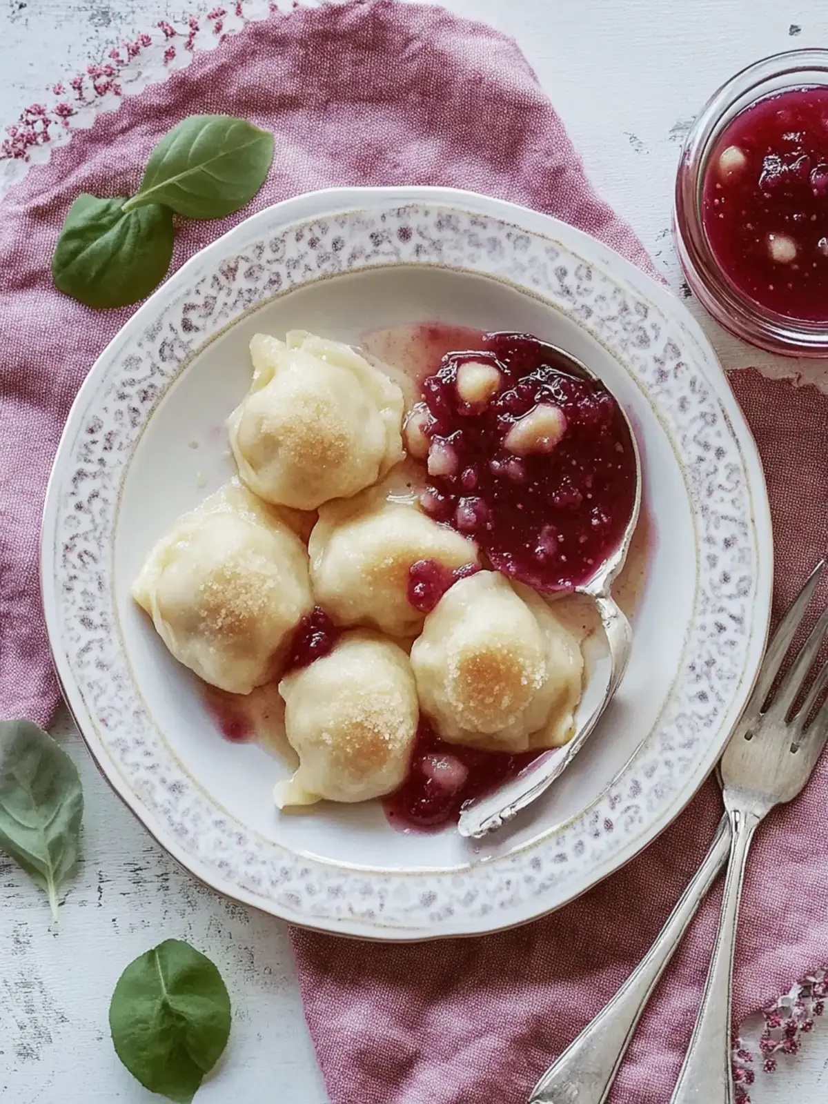 Sweet dumplings with mirabelle berry jam