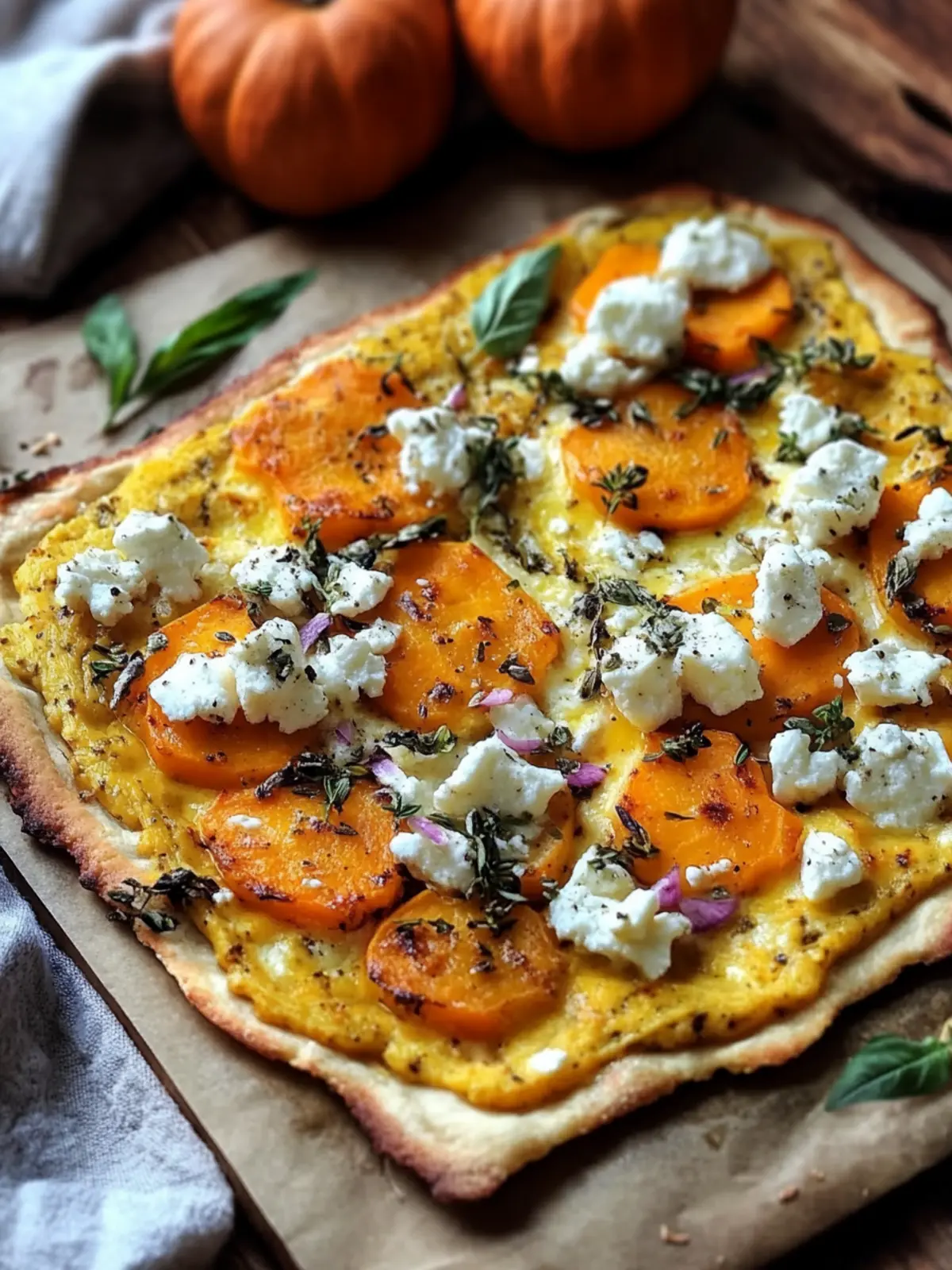 Kürbis-Flammkuchen mit Feta