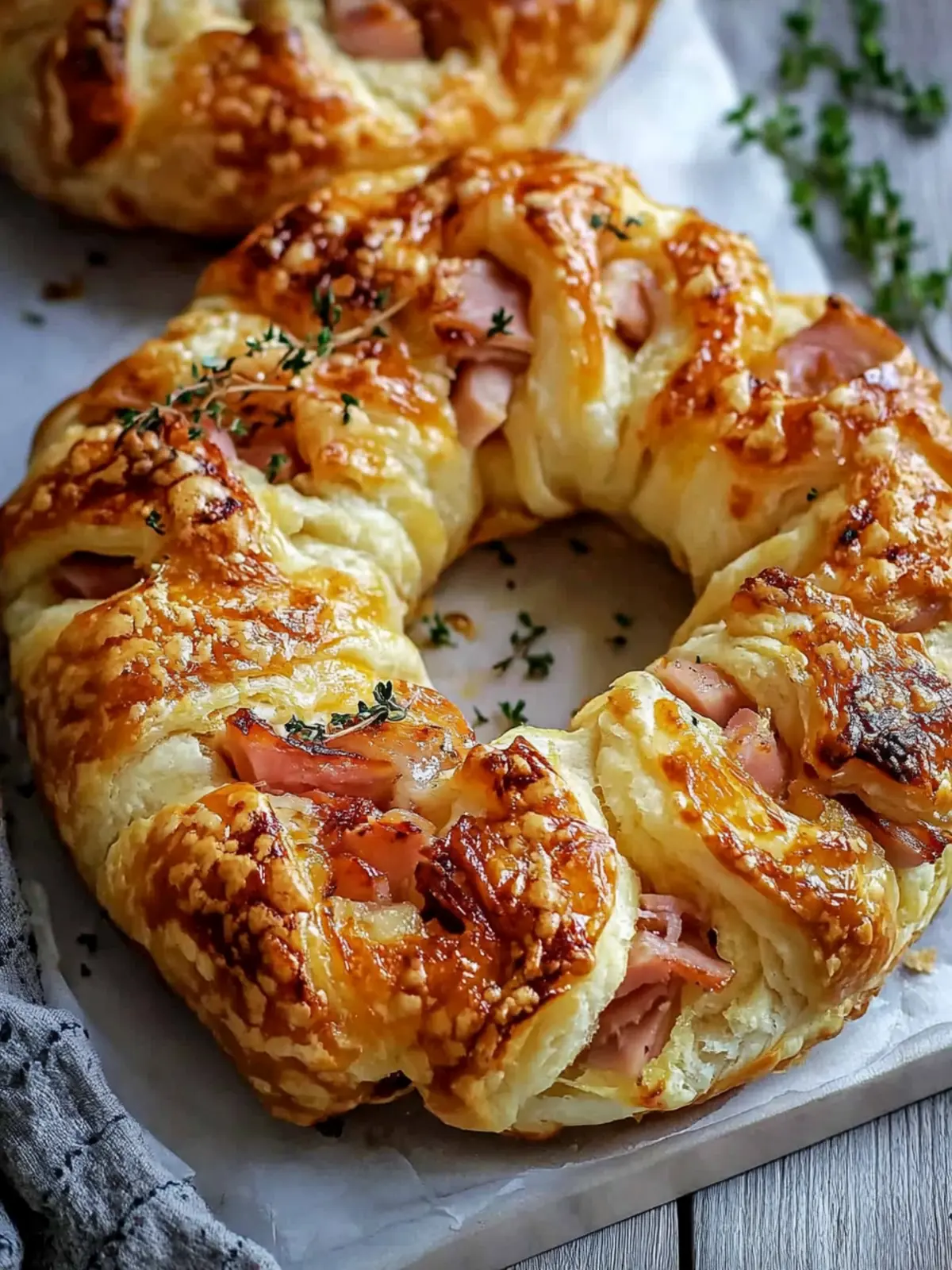 Puff pastry ring with ham