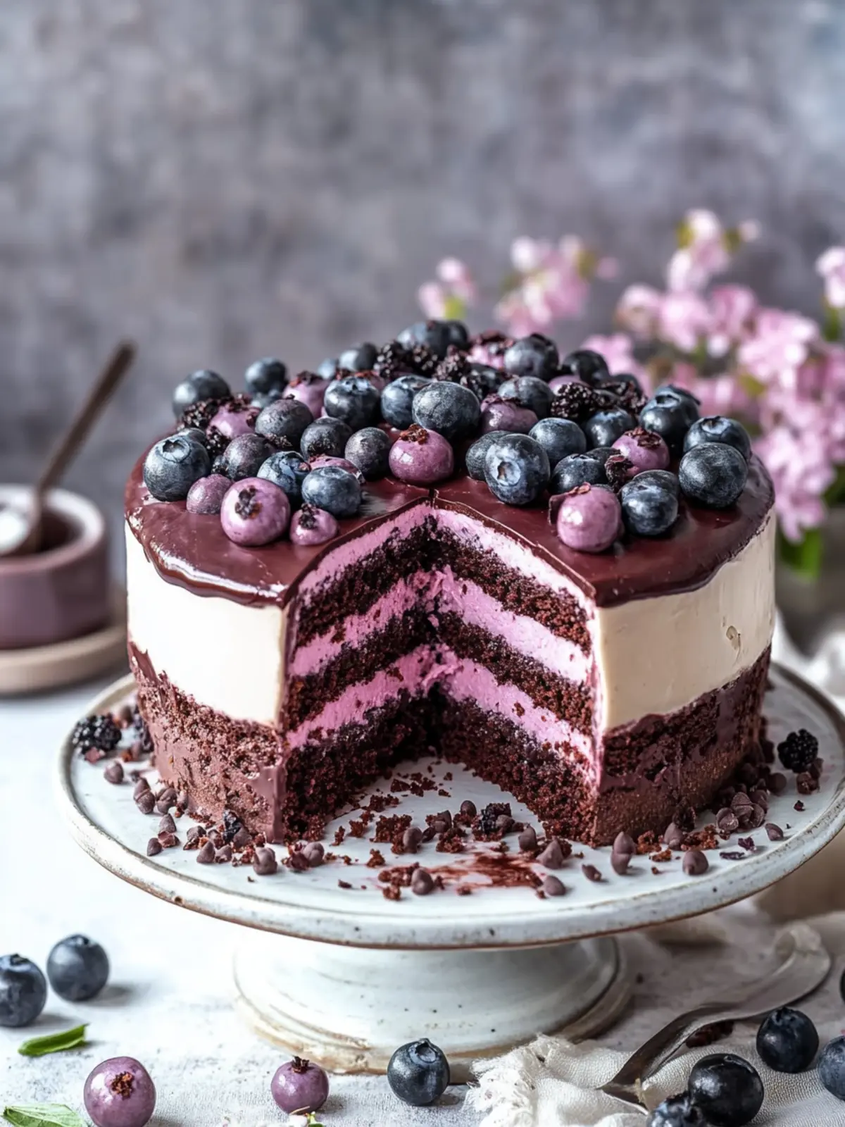 Blaubeer-Schokoladen-Layer-Kuchen