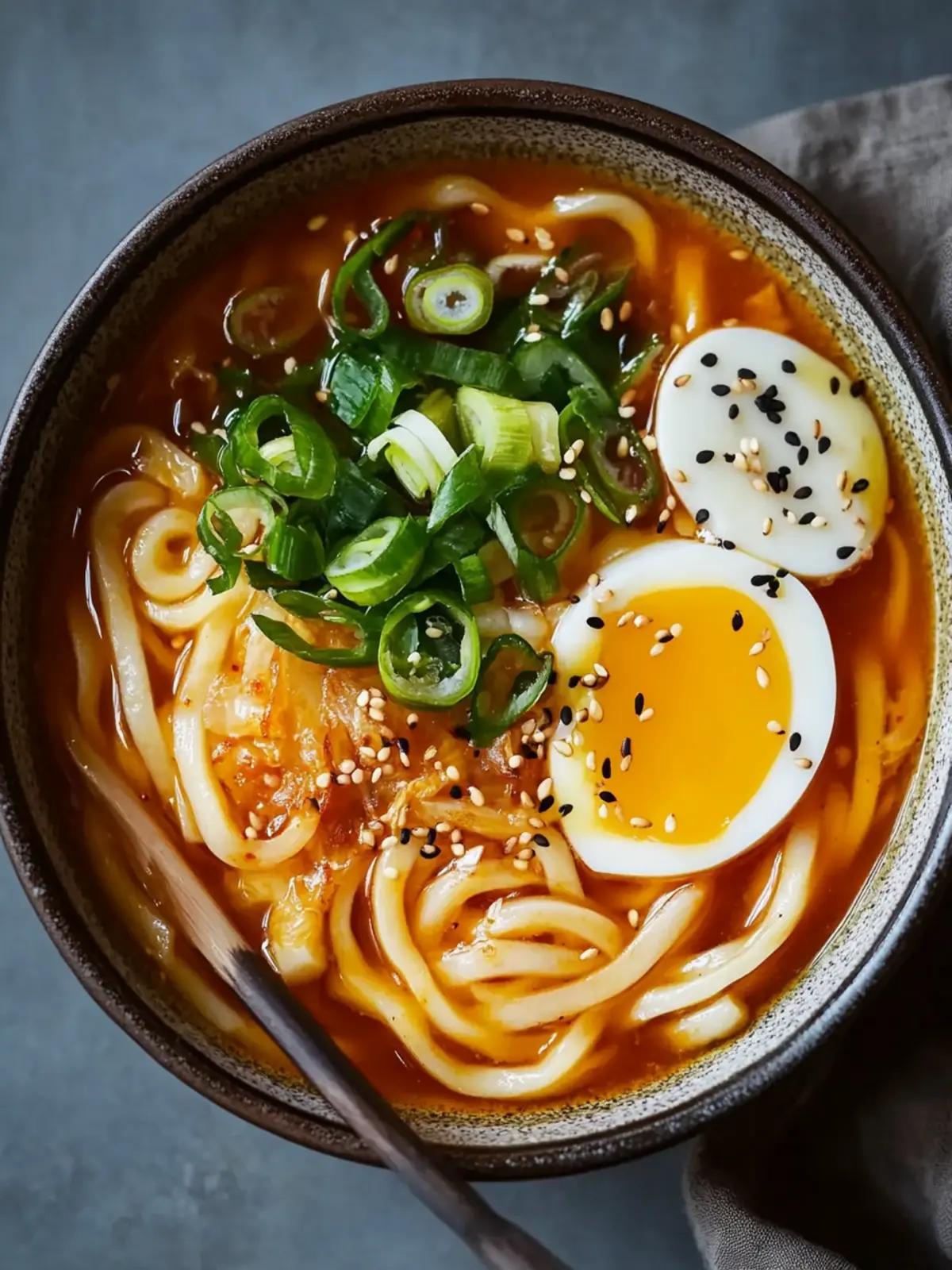Kimchi Udon mit Frühlingszwiebeln