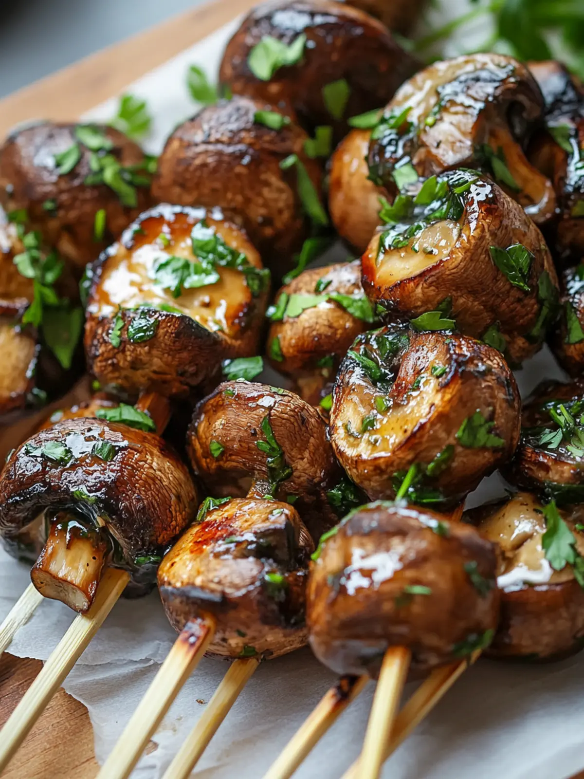 Grilled marinated mushroom skewers
