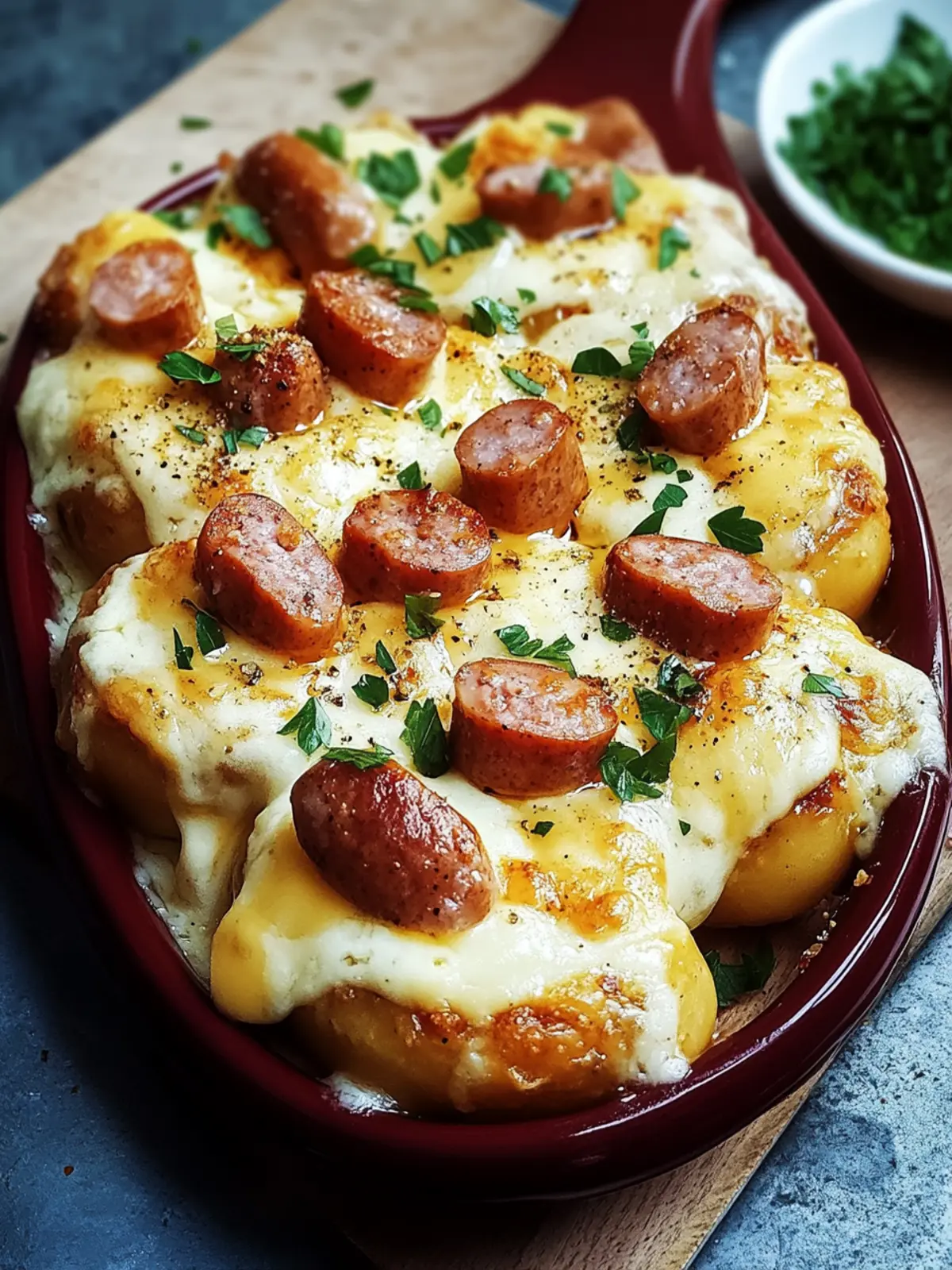 Käse-Ranch-Kartoffeln mit Würstchen ganz einfach zubereiten