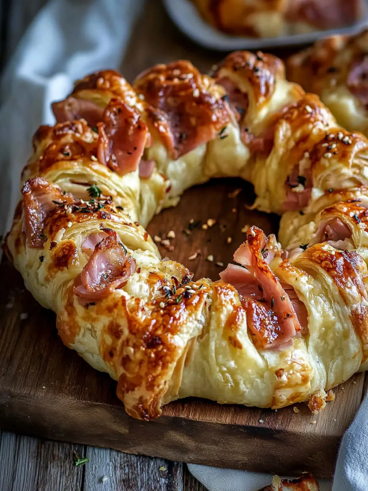 Puff pastry ring with ham