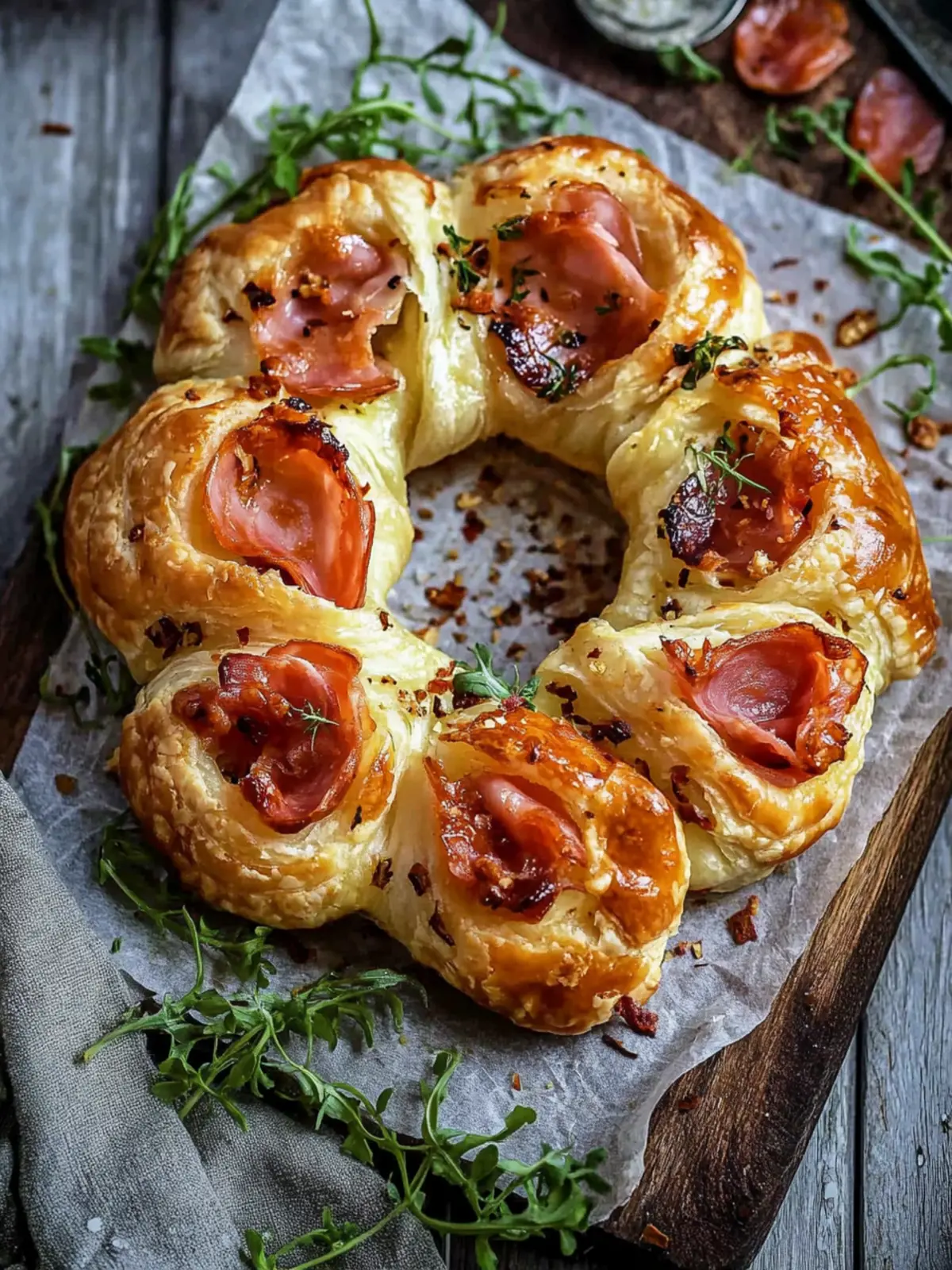 Puff pastry ring with ham