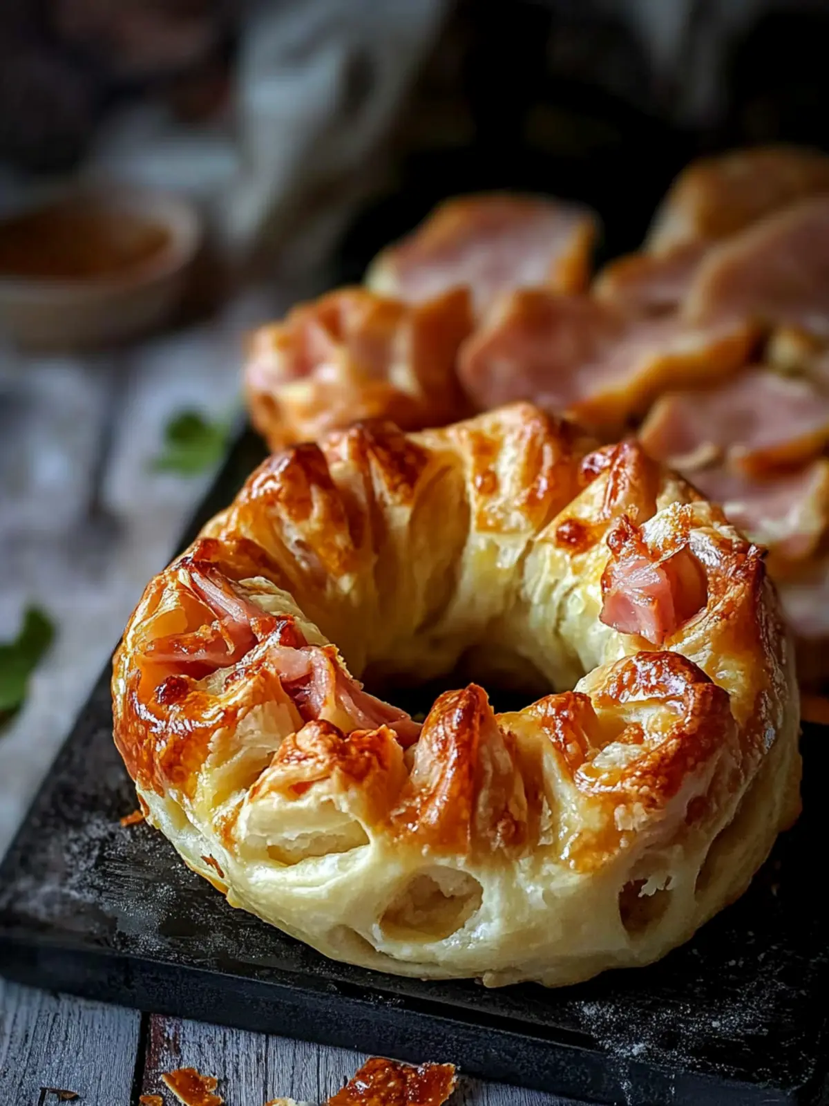 Puff pastry ring with ham