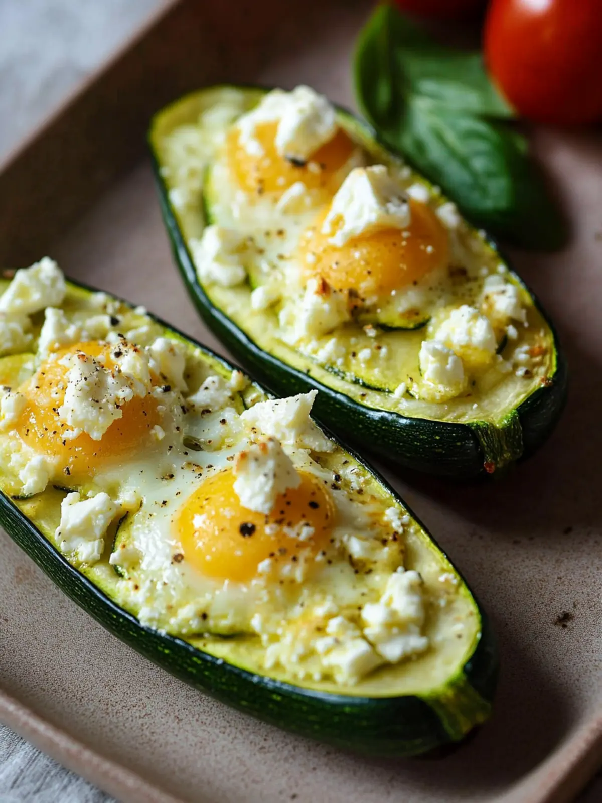Stuffed zucchinis with feta and egg
