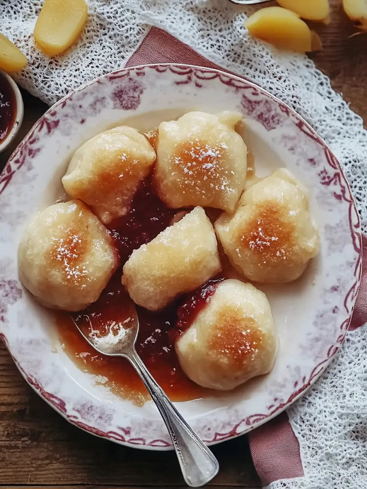 Sweet dumplings with mirabelle berry jam