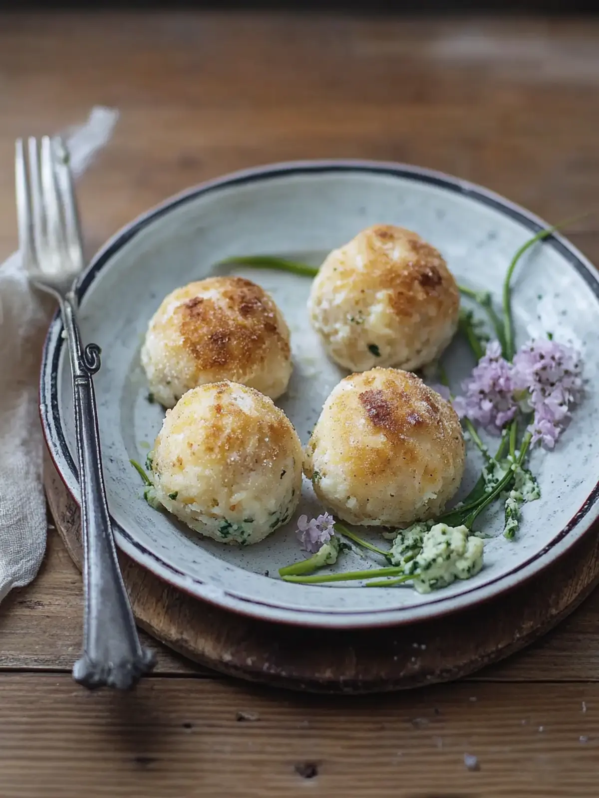 Käseknödel mit Lauchgemüse
